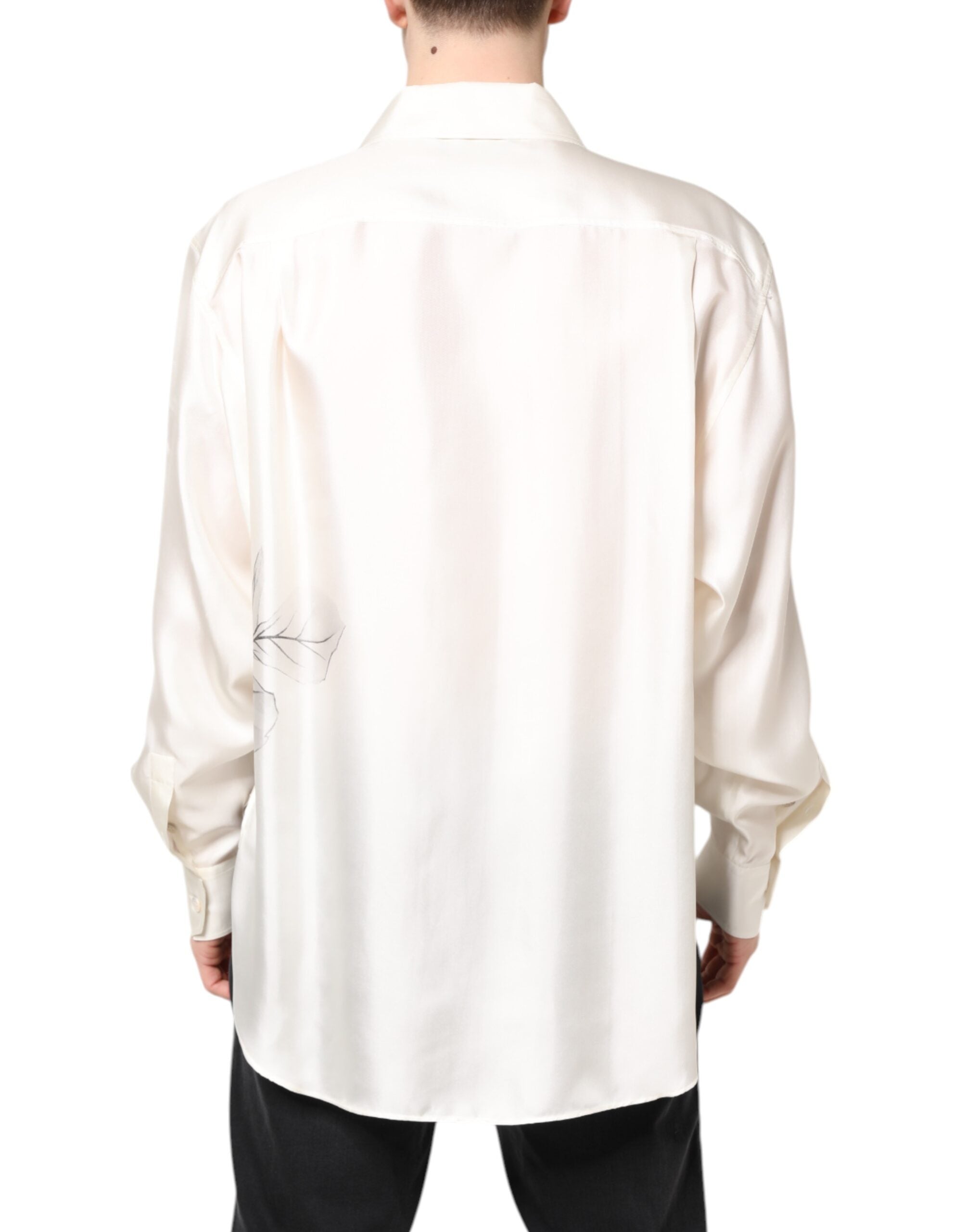 Camisa informal de manga larga de seda color marfil de Dolce & Gabbana para hombre-4