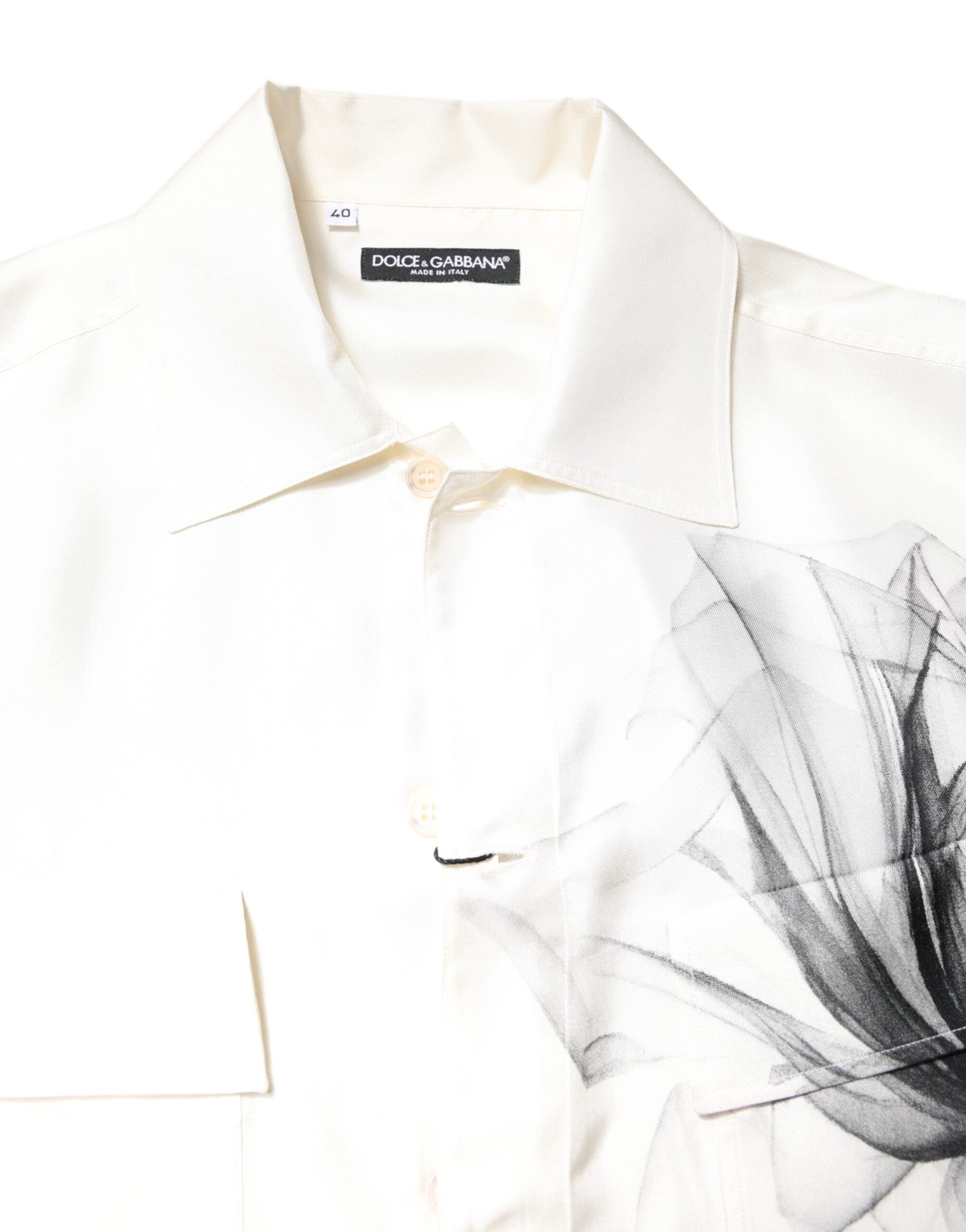 Camisa informal de manga larga de seda color marfil de Dolce & Gabbana para hombre-5