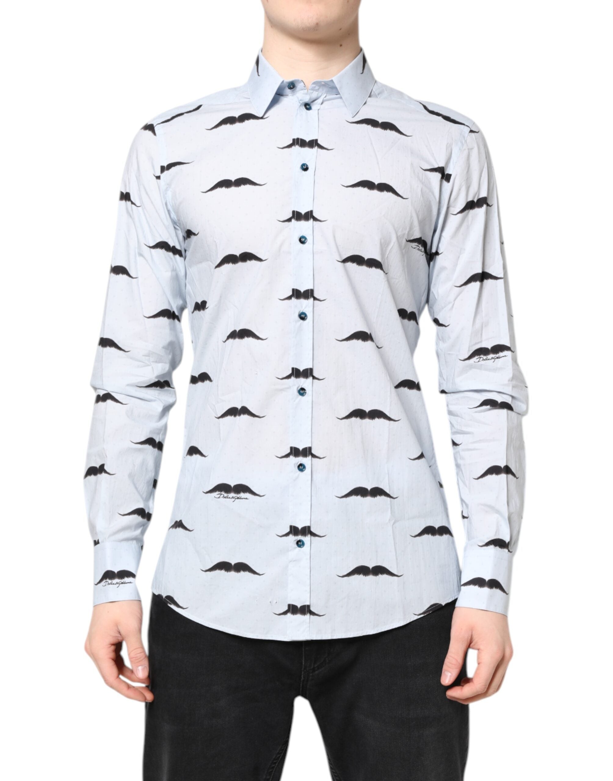 Dolce & Gabbana Light Blue Cotton Shirt MARTINI Formal Dress Shirt-1