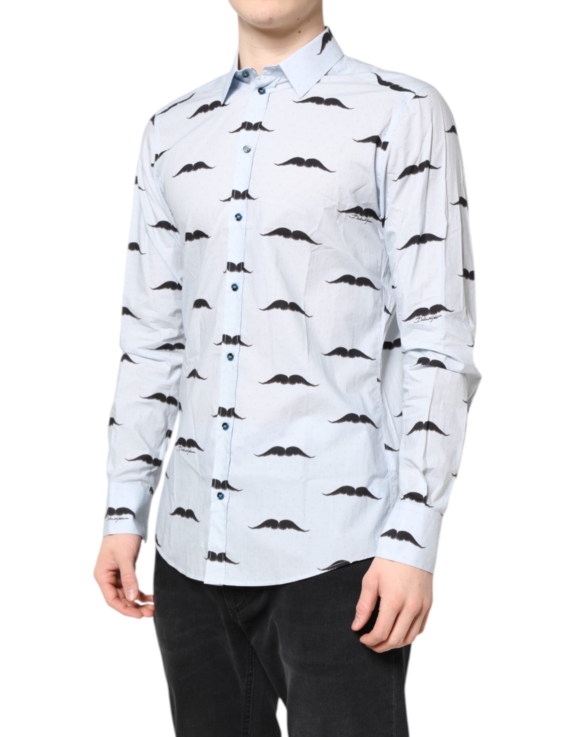 Dolce & Gabbana Light Blue Cotton Shirt MARTINI Formal Dress Shirt-3