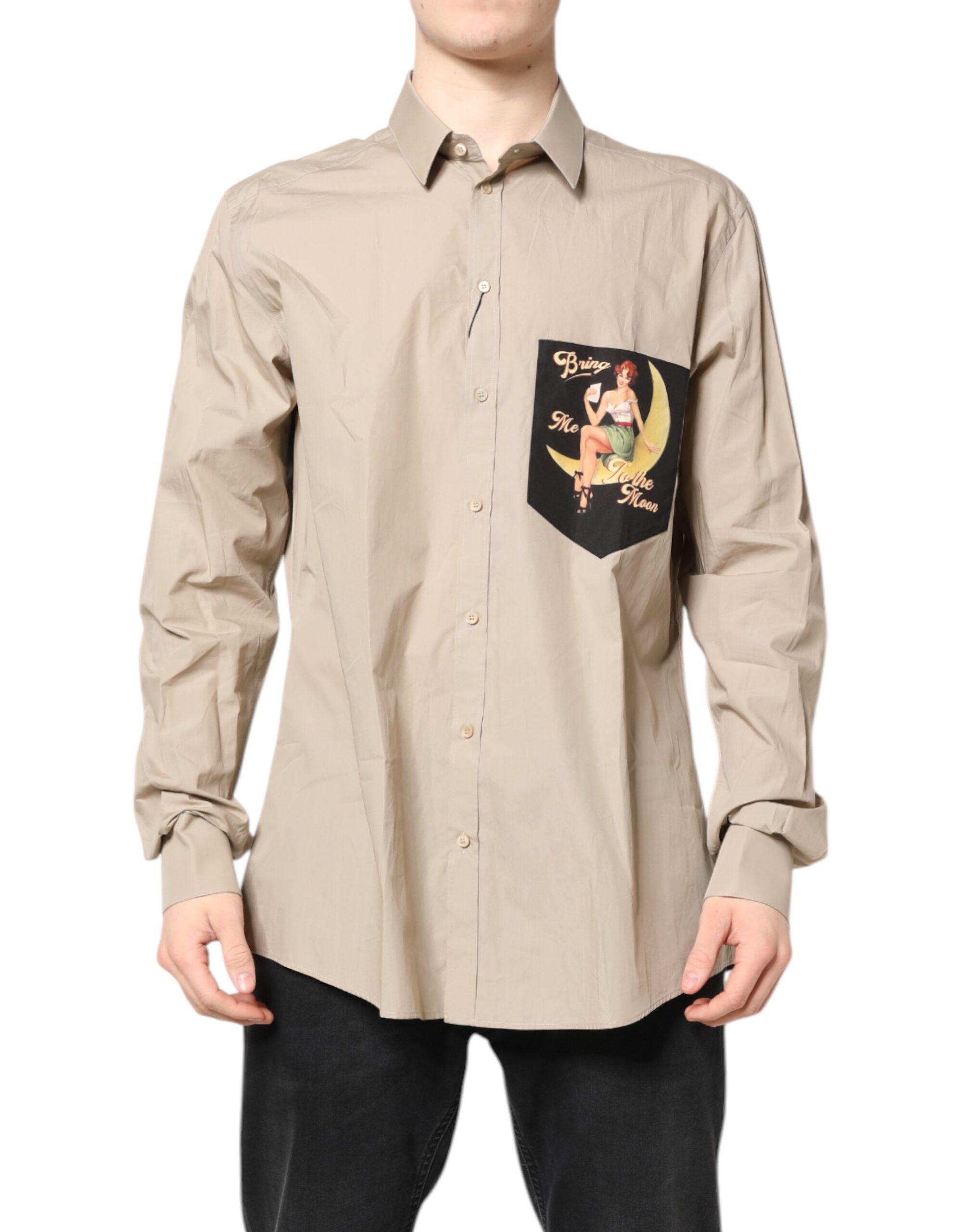 Dolce & Gabbana Beige Pin Up Print MARTINI Herren Freizeithemd-1