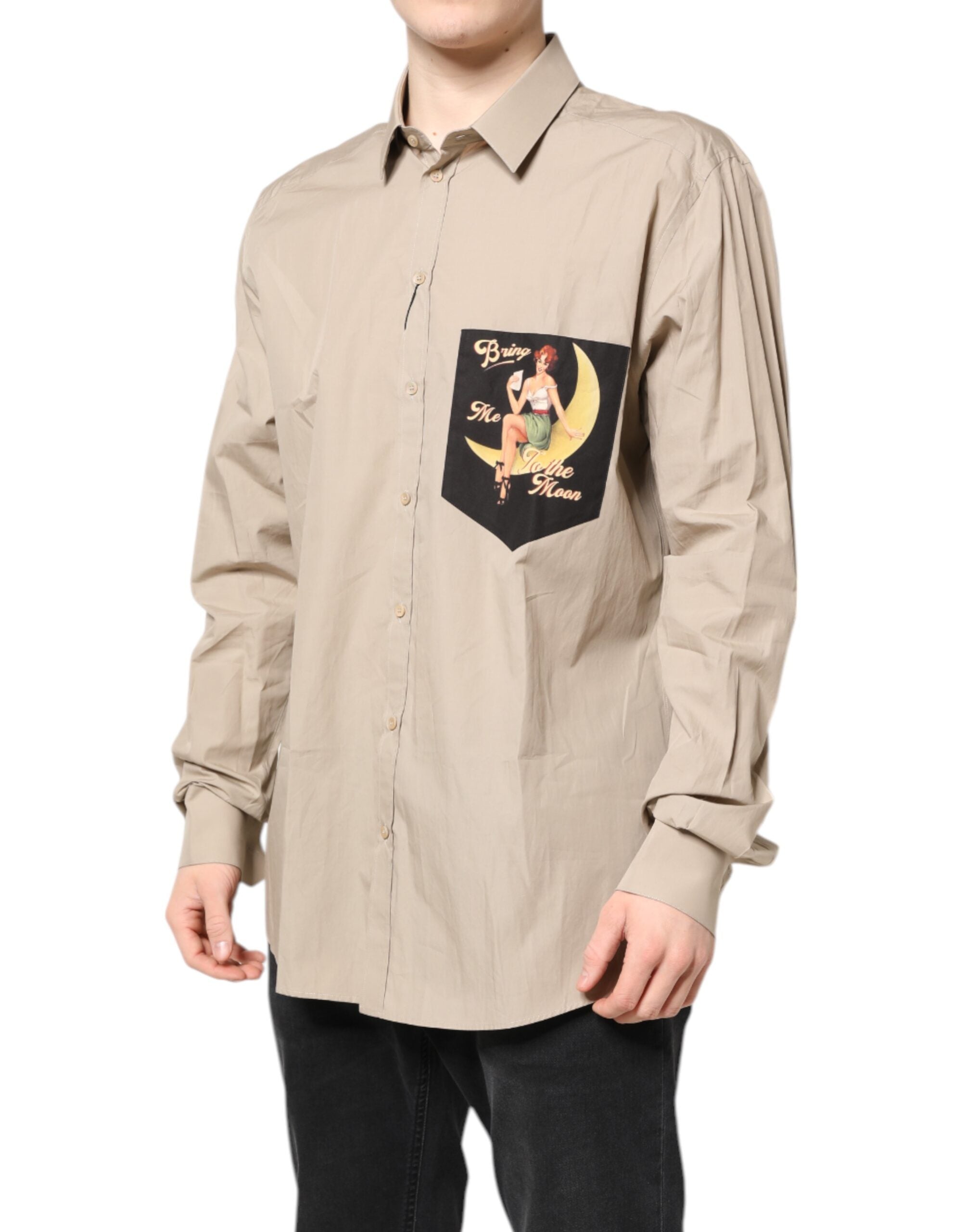 Dolce & Gabbana Beige Pin Up Print MARTINI Herren Freizeithemd-3