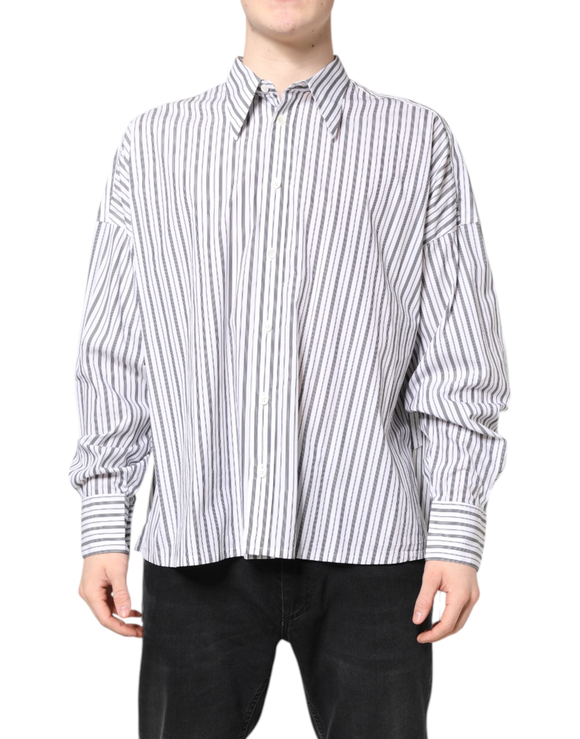 Dolce & Gabbana white and black striped button-down casual shirt-2