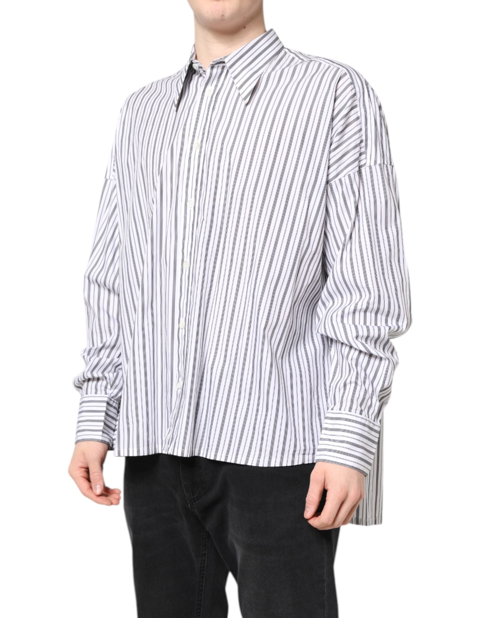Dolce & Gabbana white and black striped button-down casual shirt-3