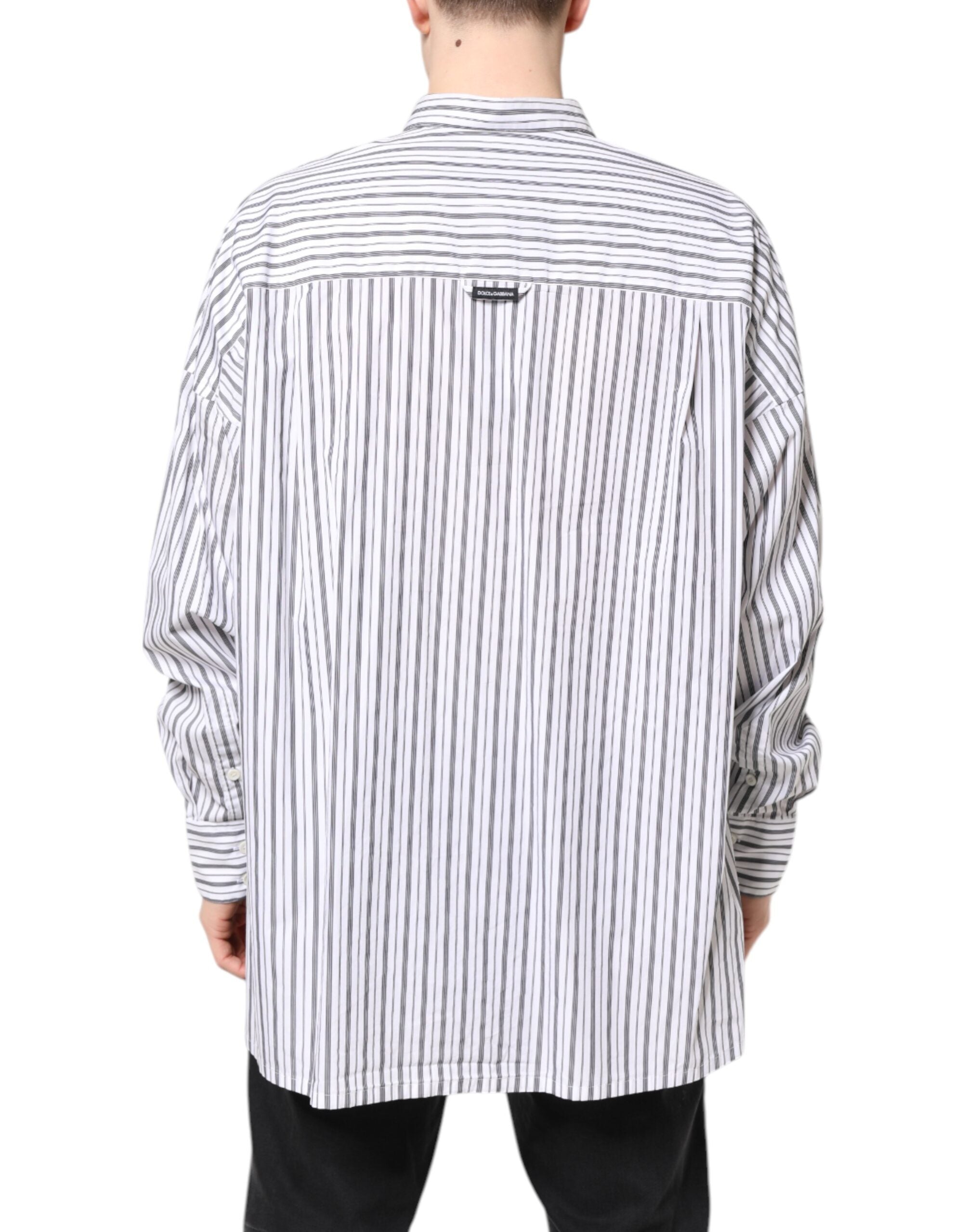 Dolce & Gabbana white and black striped button-down casual shirt-4
