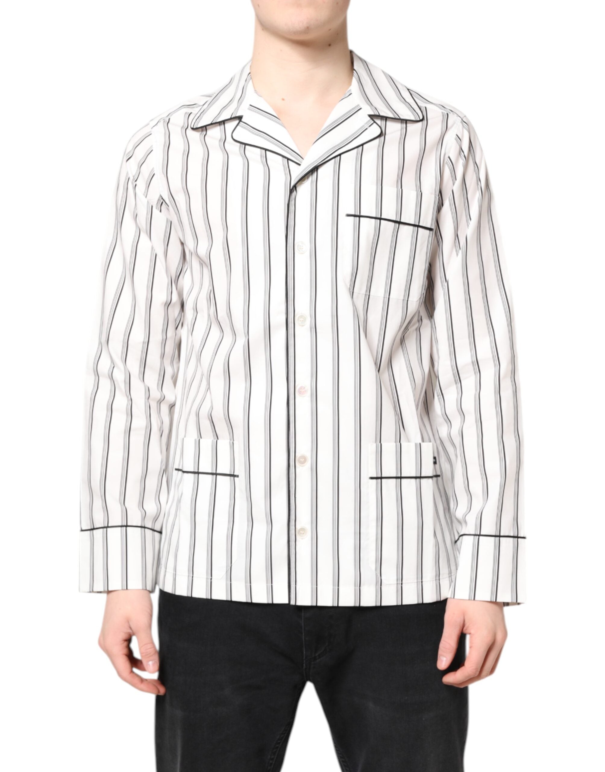 Dolce & Gabbana White Striped Lounge Pyjama Shirt-1