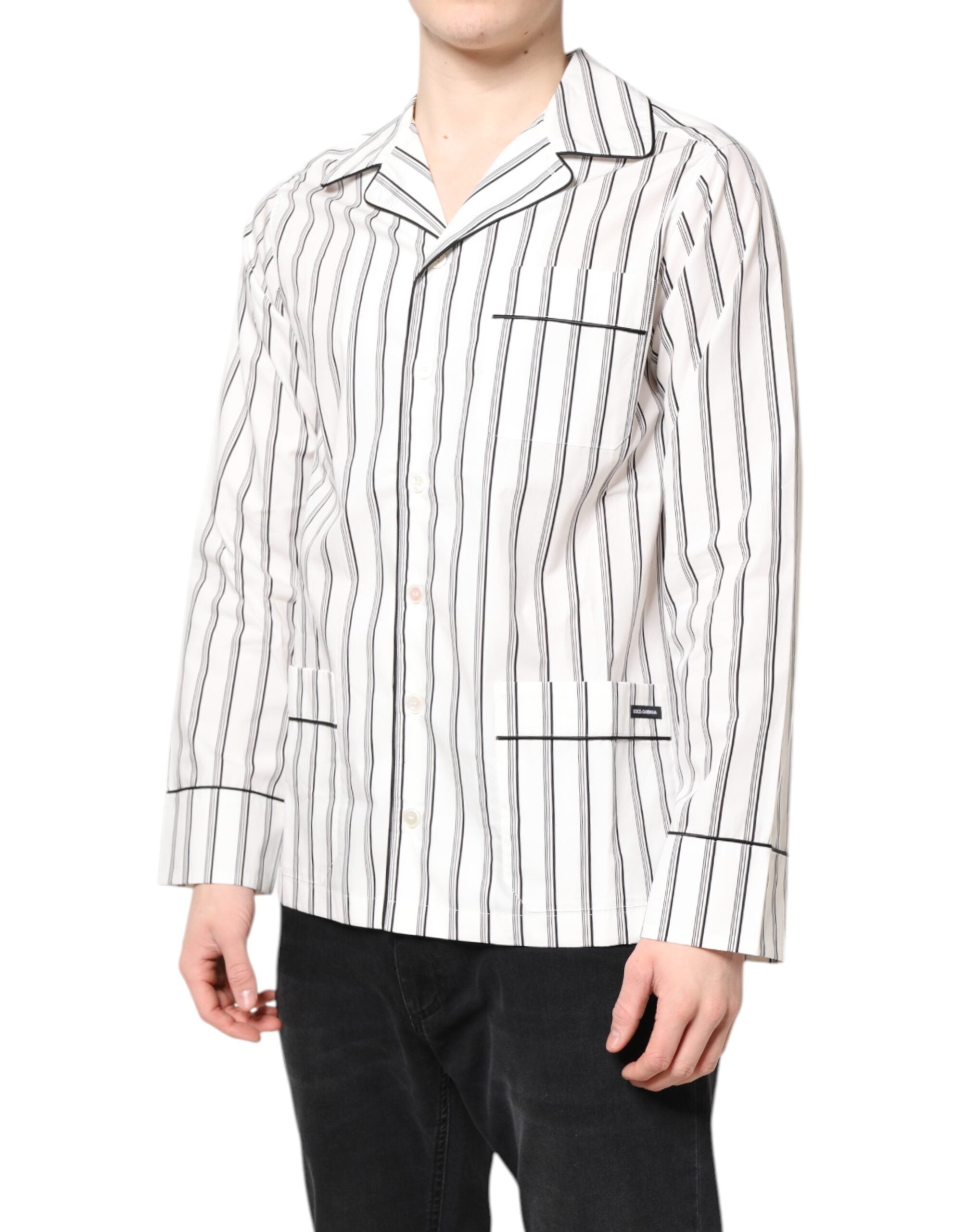 Dolce & Gabbana White Striped Lounge Pyjama Shirt-3