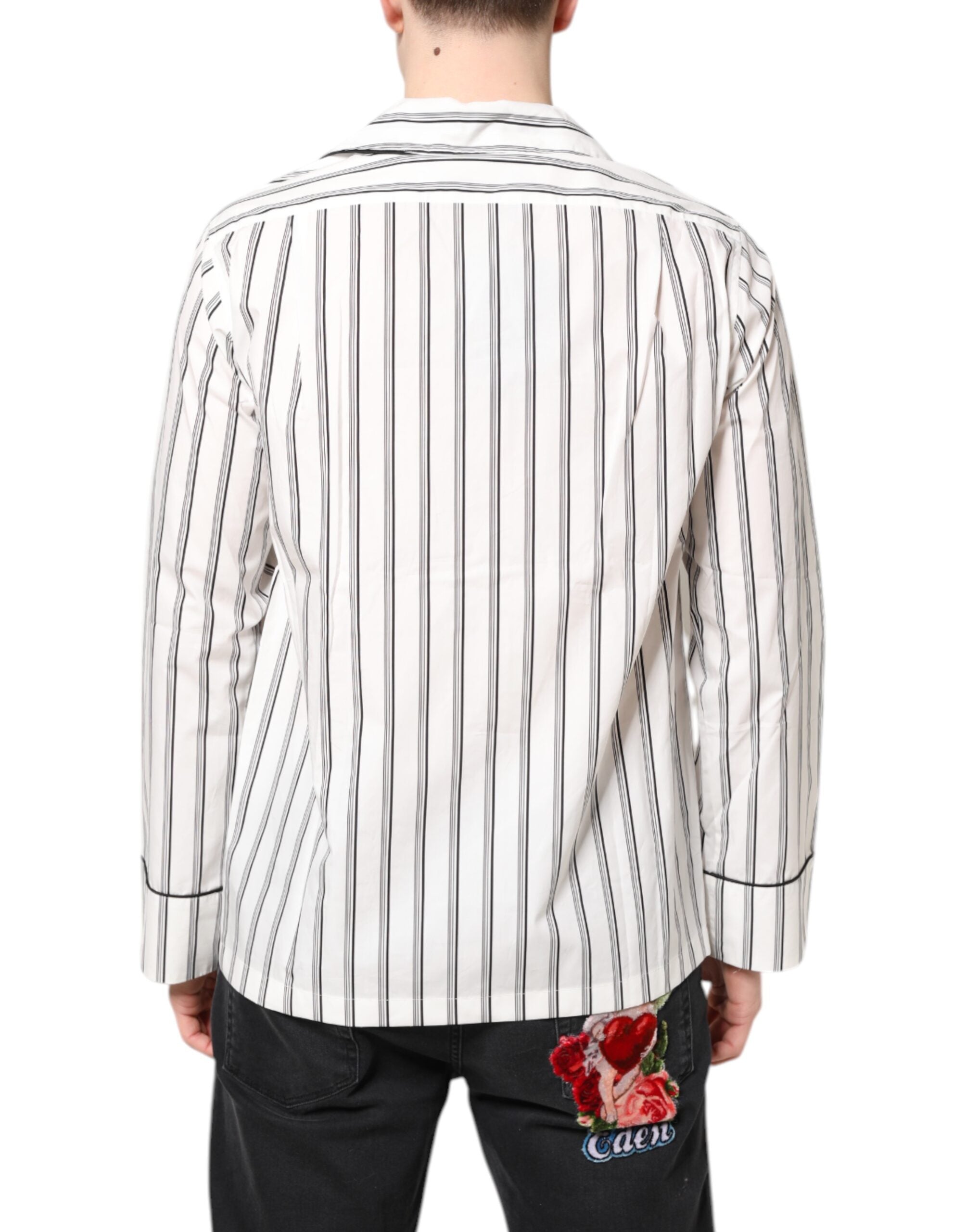 Dolce & Gabbana White Striped Lounge Pyjama Shirt-4