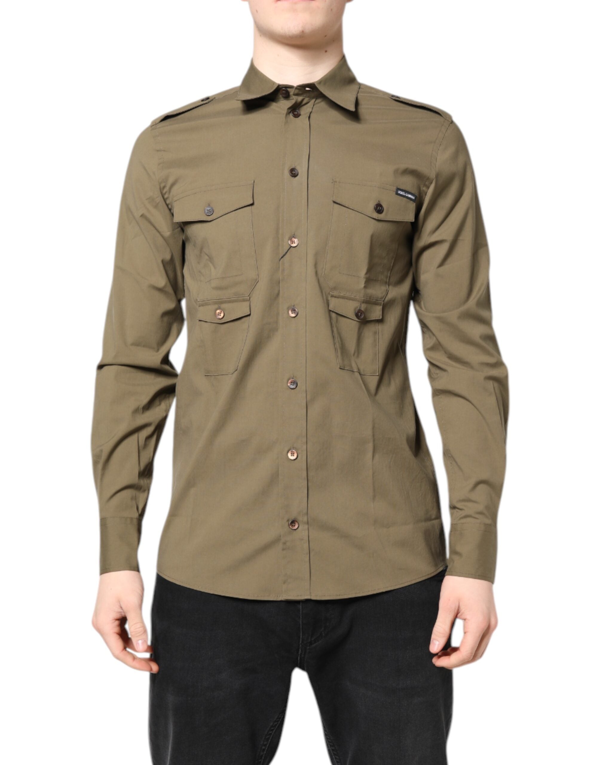 Dolce & Gabbana Brown Cotton Stretch Long Sleeve Shirt-2