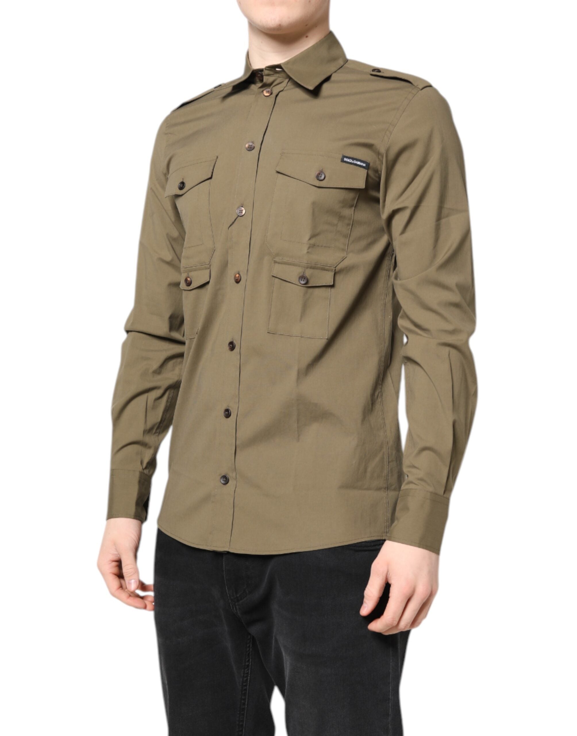 Dolce & Gabbana Brown Cotton Stretch Long Sleeve Shirt-3