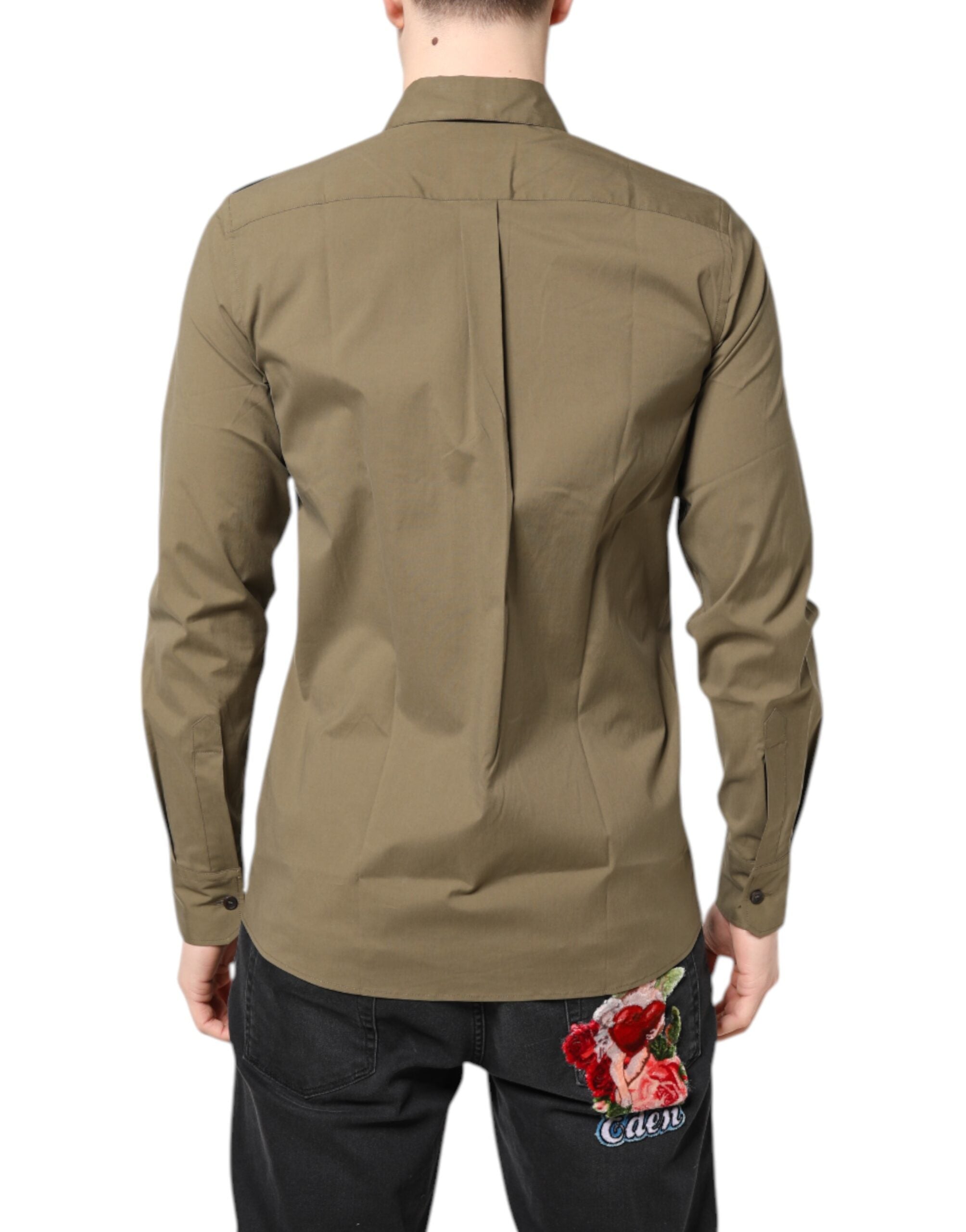 Dolce & Gabbana Brown Cotton Stretch Long Sleeve Shirt-4