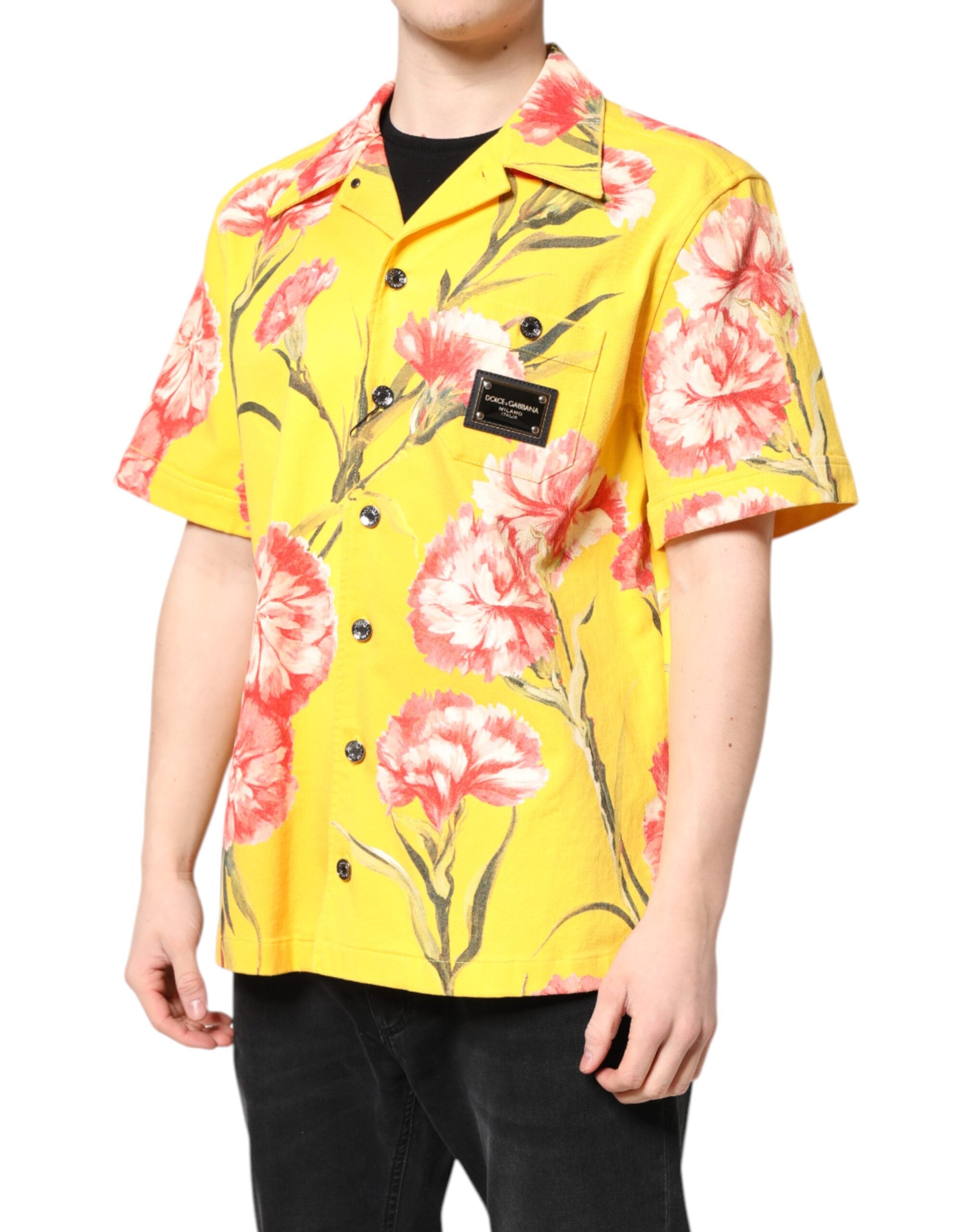 Dolce & Gabbana Yellow Floral Men's Button Down Casual Shirt-3