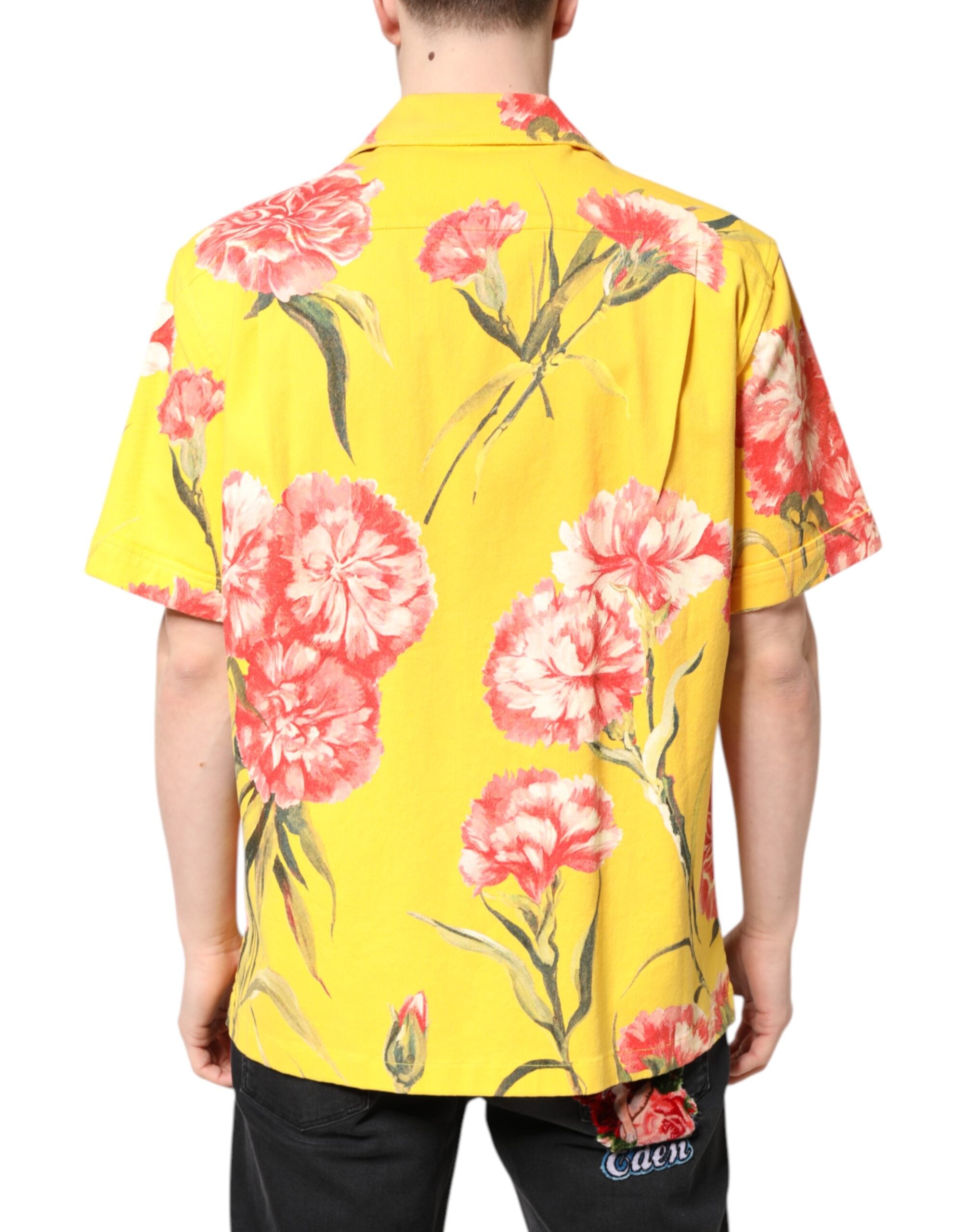 Dolce & Gabbana Yellow Floral Men's Button Down Casual Shirt-4