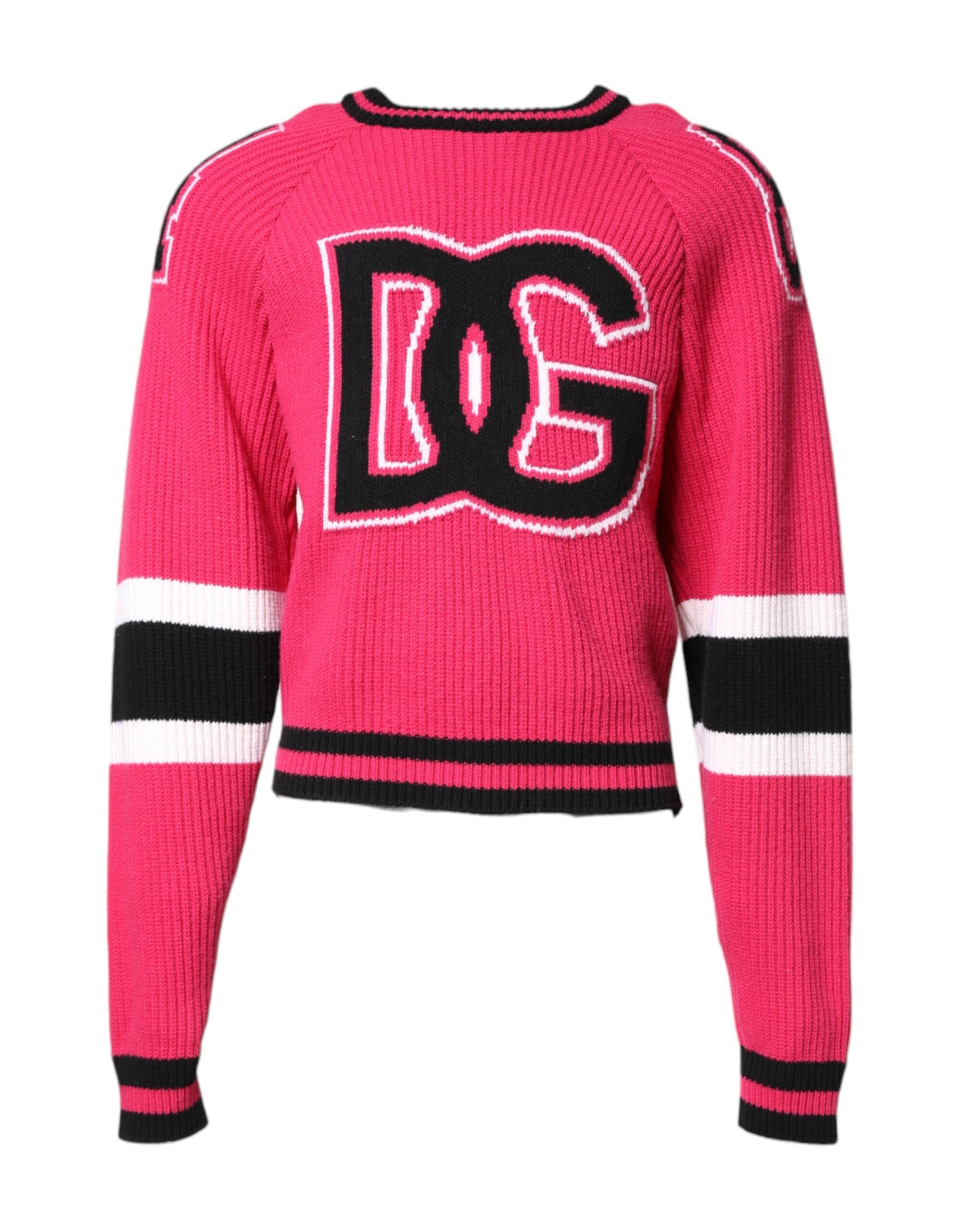Dolce & Gabbana Pink Cotton Logo Print Knit Sweater-1