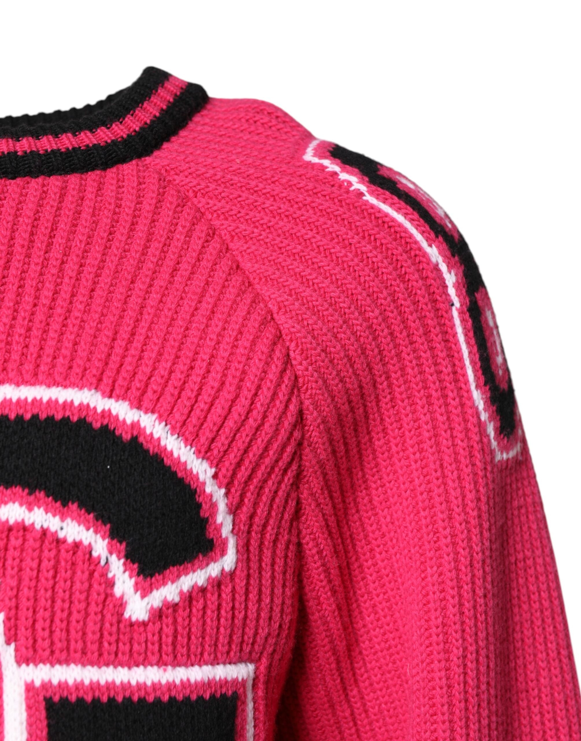 Dolce & Gabbana Pink Cotton Logo Print Knit Sweater-3
