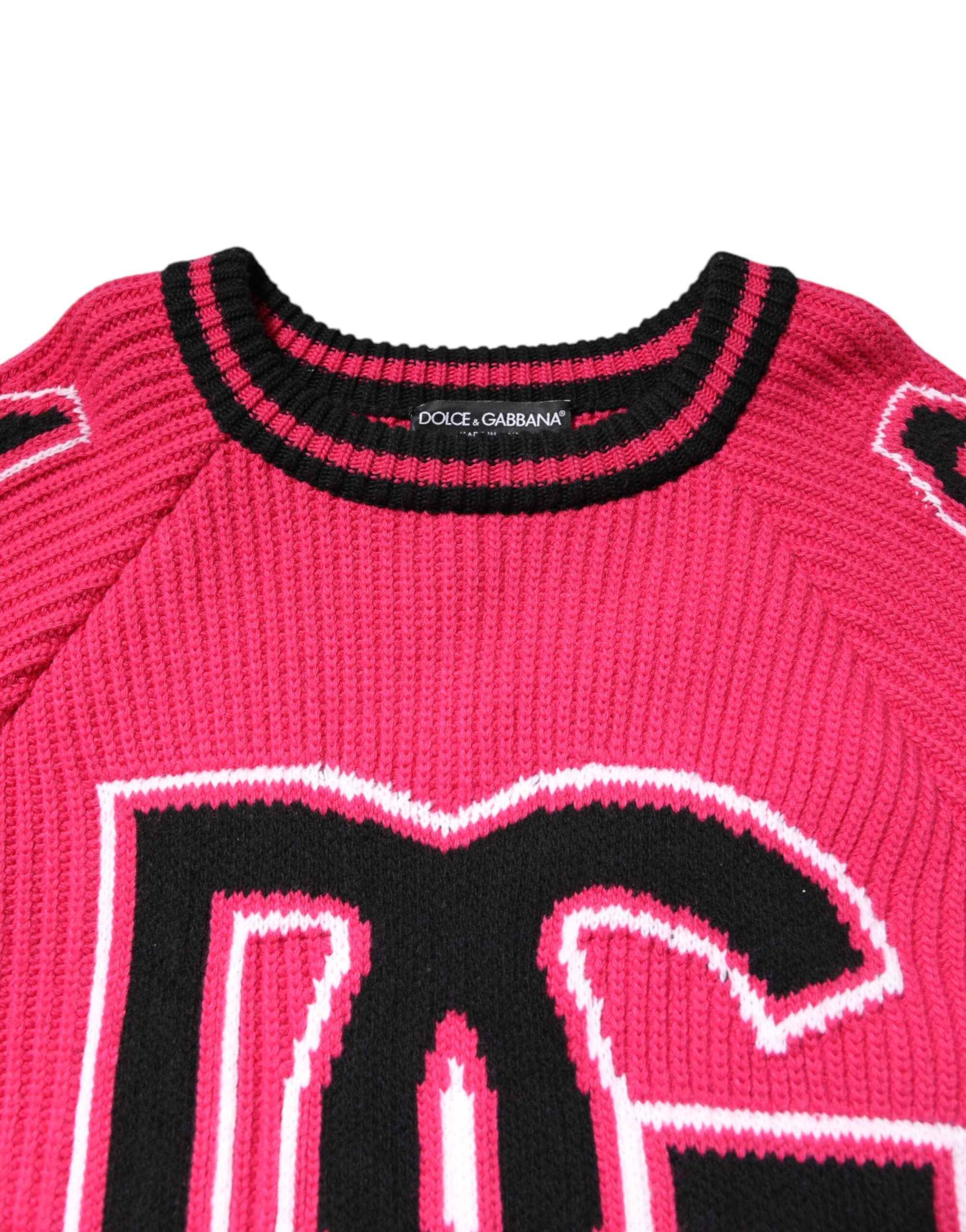 Dolce & Gabbana Pink Cotton Logo Print Knit Sweater-5