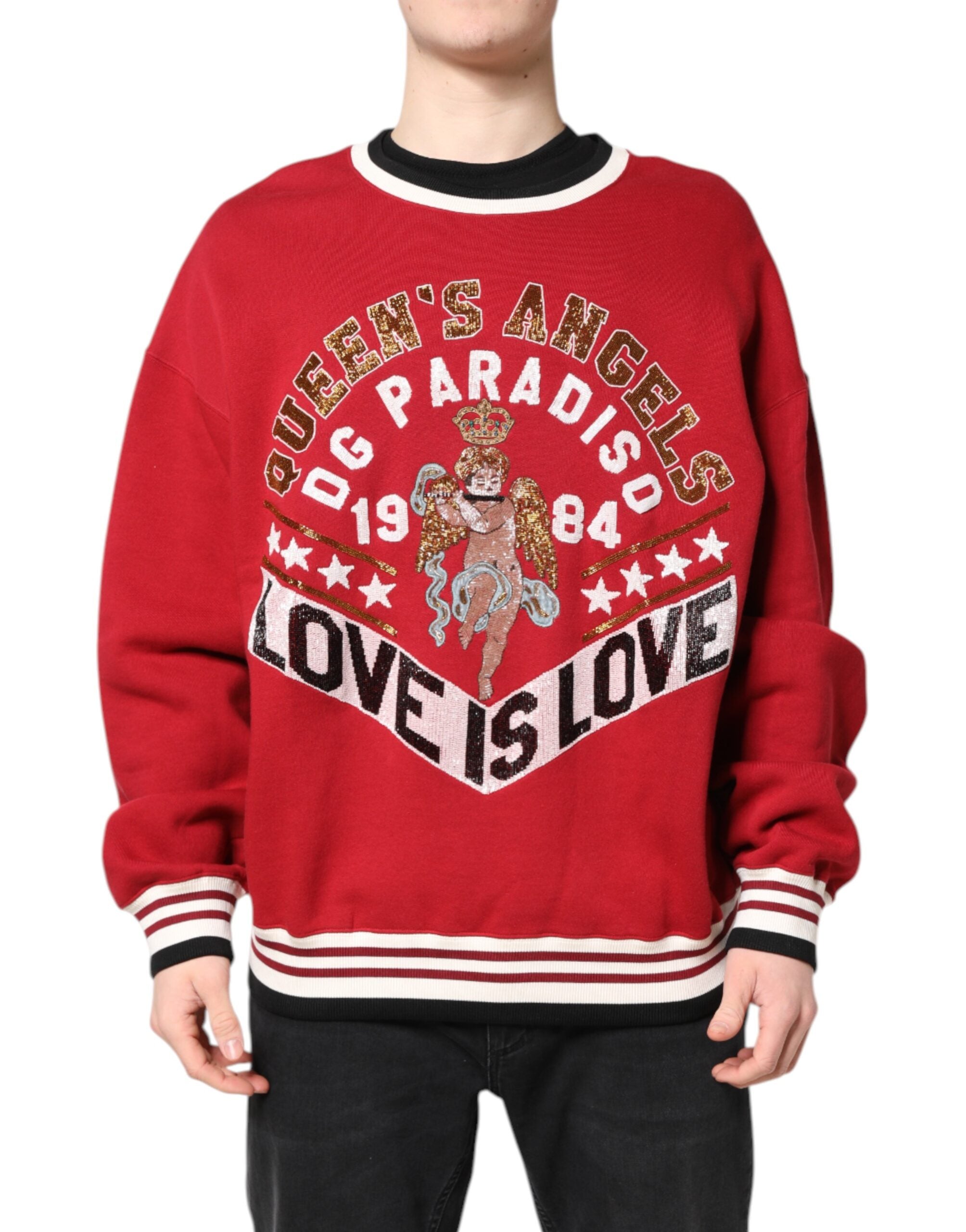 Dolce & Gabbana Red Sequin Sweater Sweatshirt Pullover-1