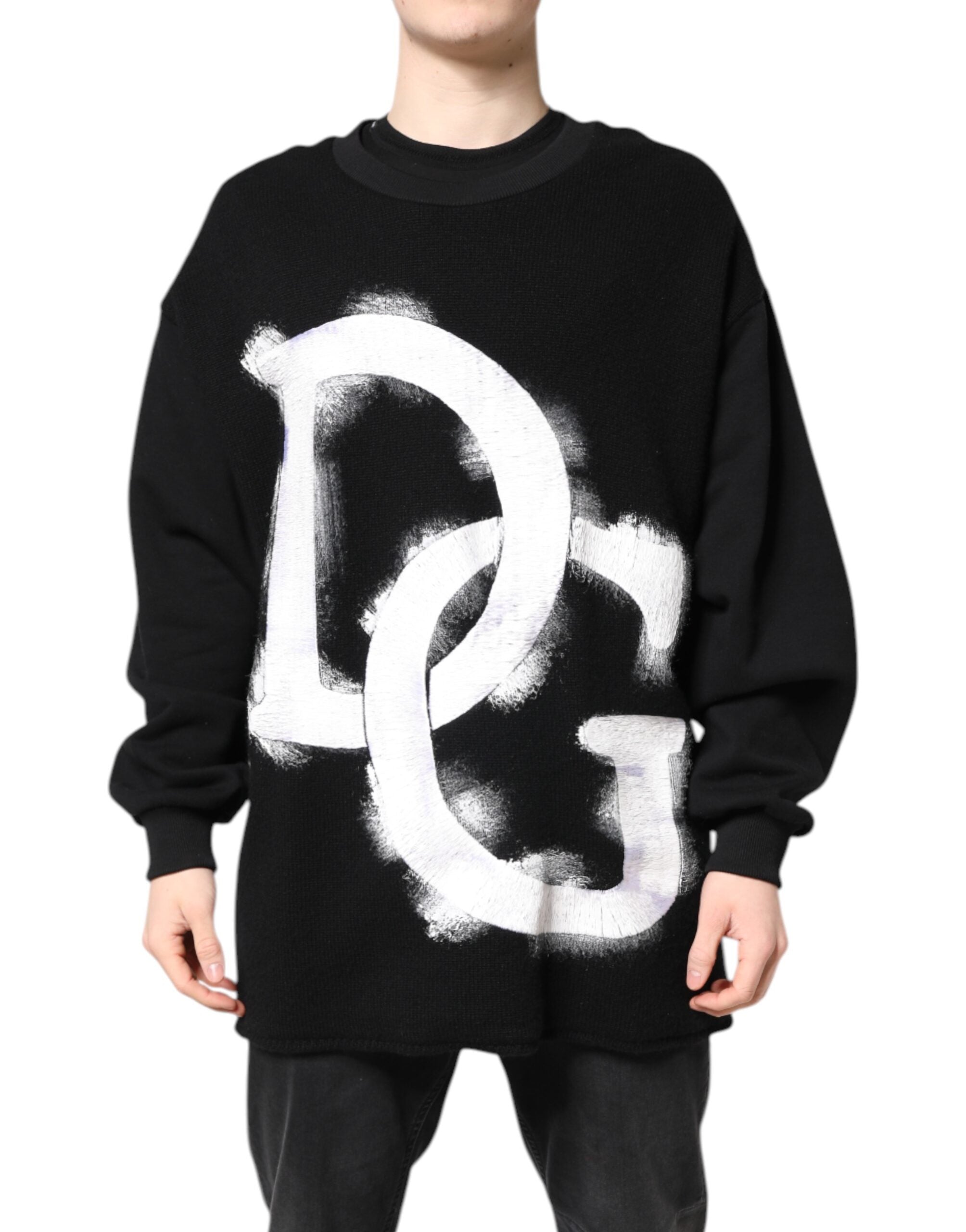 Dolce & Gabbana Schwarzer Baumwoll-Logo-Print Herren Pullover-1
