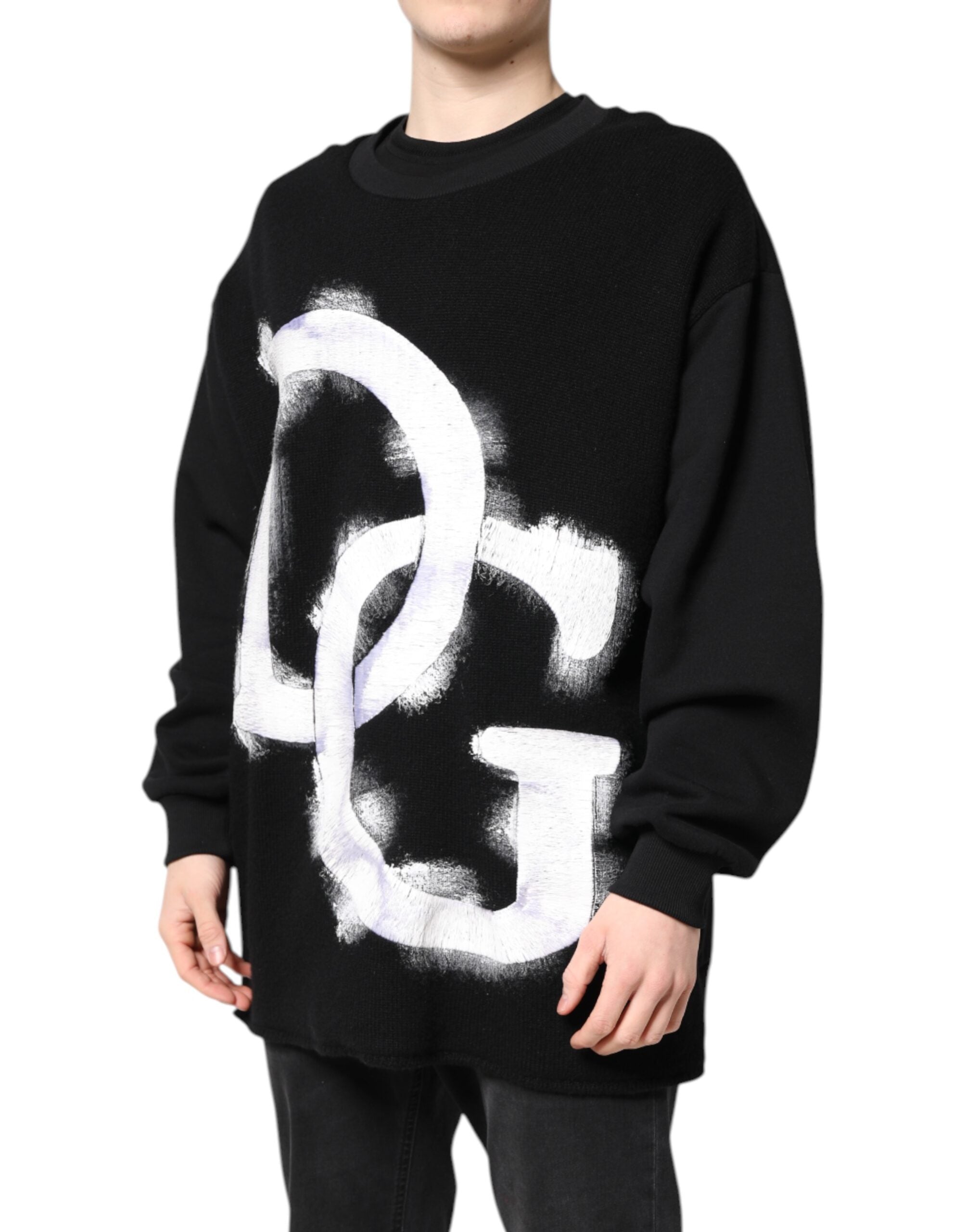 Dolce & Gabbana Schwarzer Baumwoll-Logo-Print Herren Pullover-3