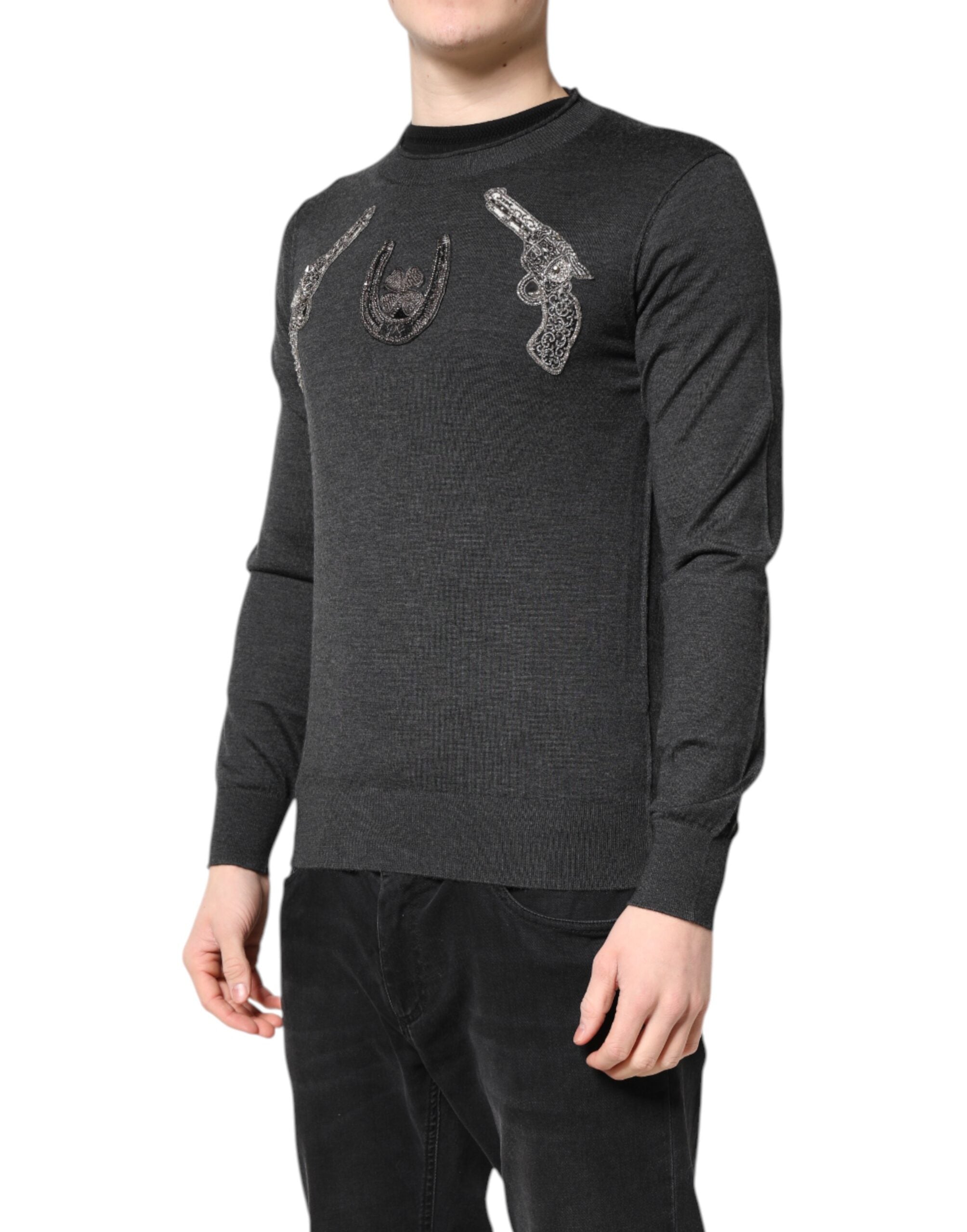 Dolce & Gabbana Grey Embroidered Knit Sweater for Men-3