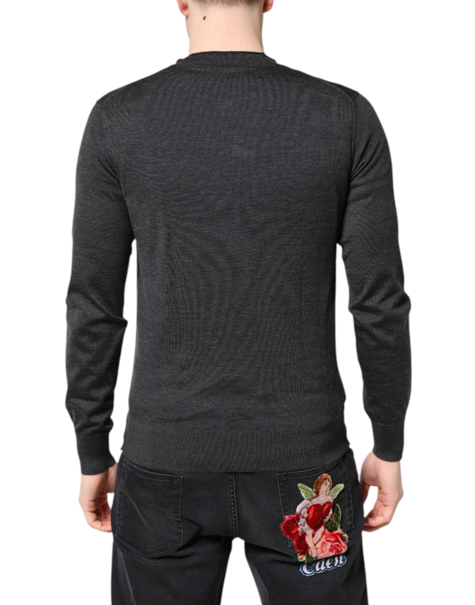 Dolce & Gabbana Grey Embroidered Knit Sweater for Men-4