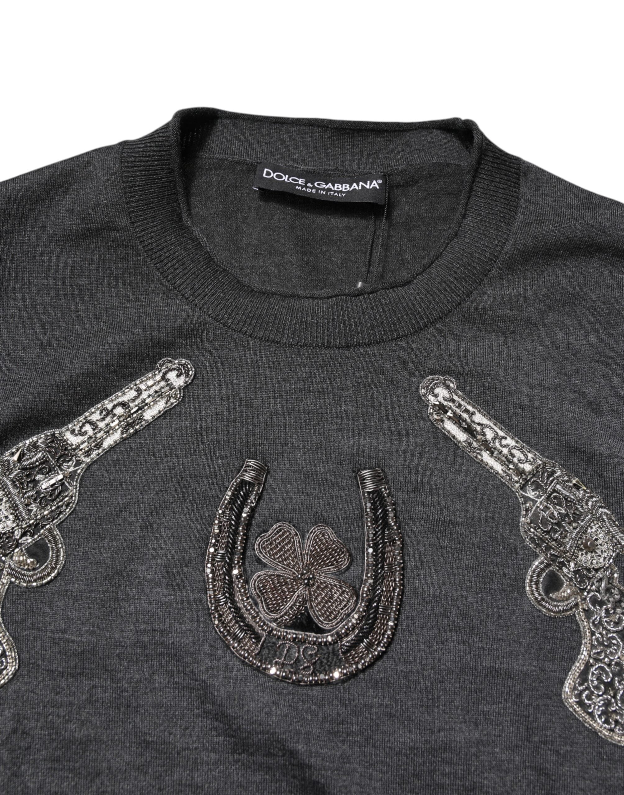 Dolce & Gabbana Grey Embroidered Knit Sweater for Men-5