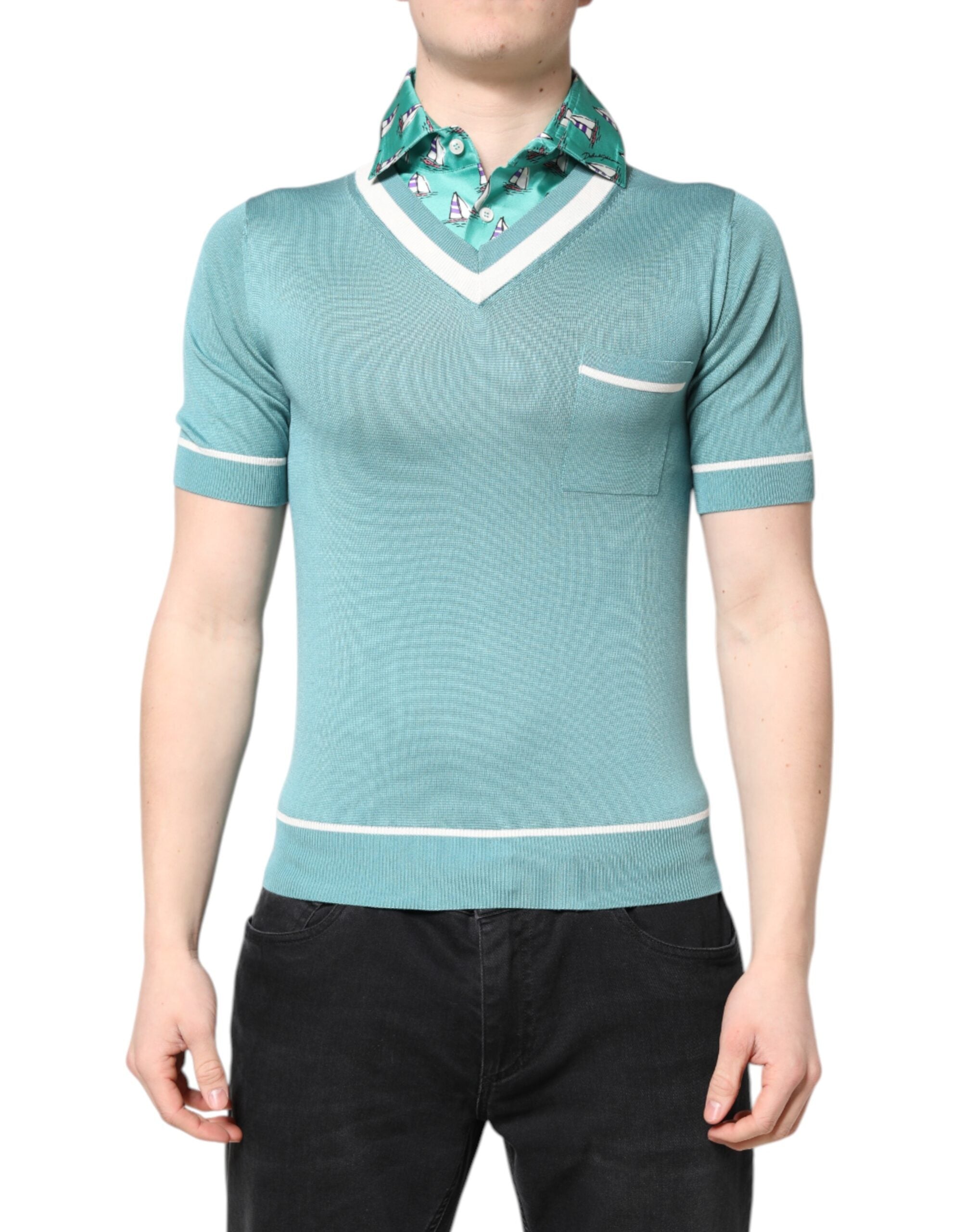 Camiseta de manga corta con cuello y estampado verde de Dolce & Gabbana-2