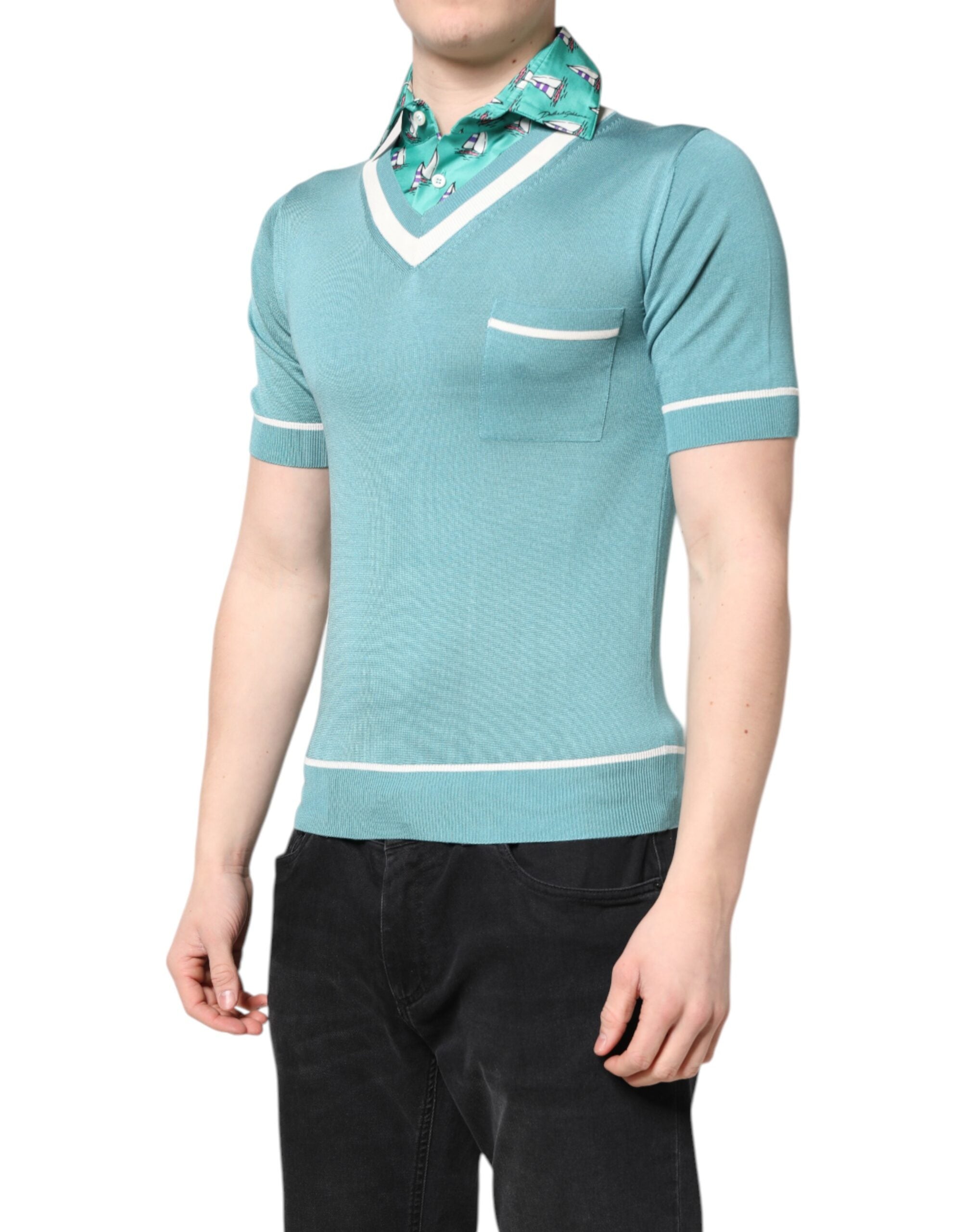 Camiseta de manga corta con cuello y estampado verde de Dolce & Gabbana-3