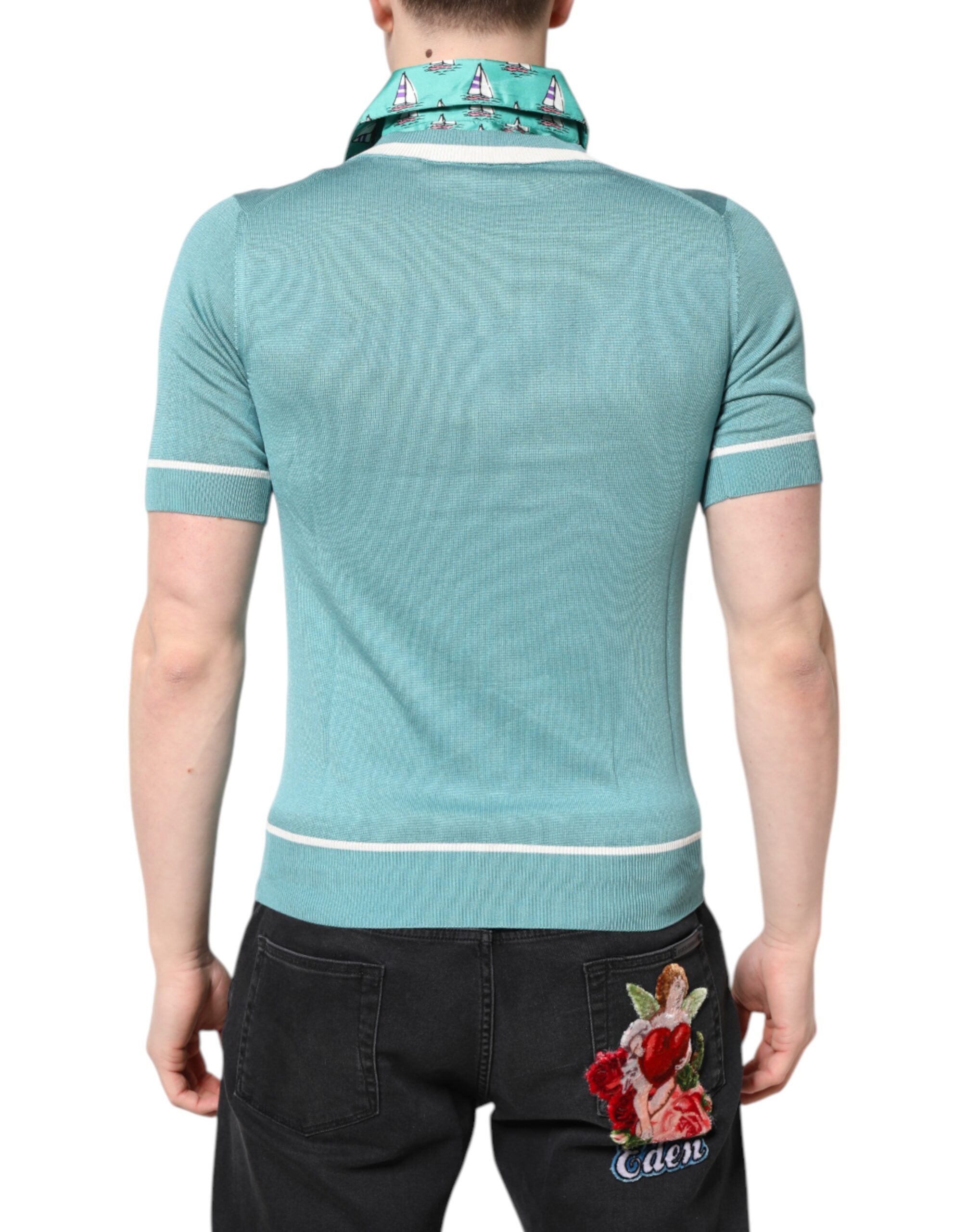 Camiseta de manga corta con cuello y estampado verde de Dolce & Gabbana-4