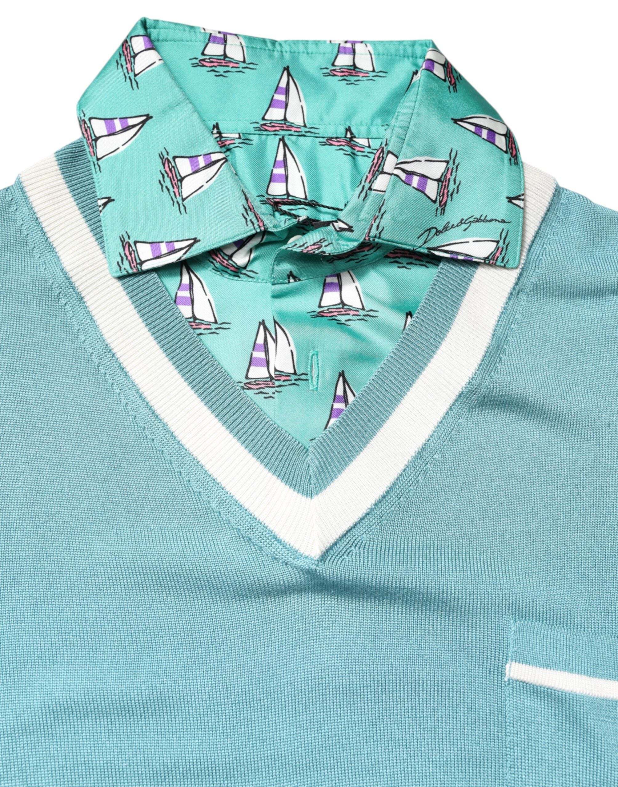 Camiseta de manga corta con cuello y estampado verde de Dolce & Gabbana-5