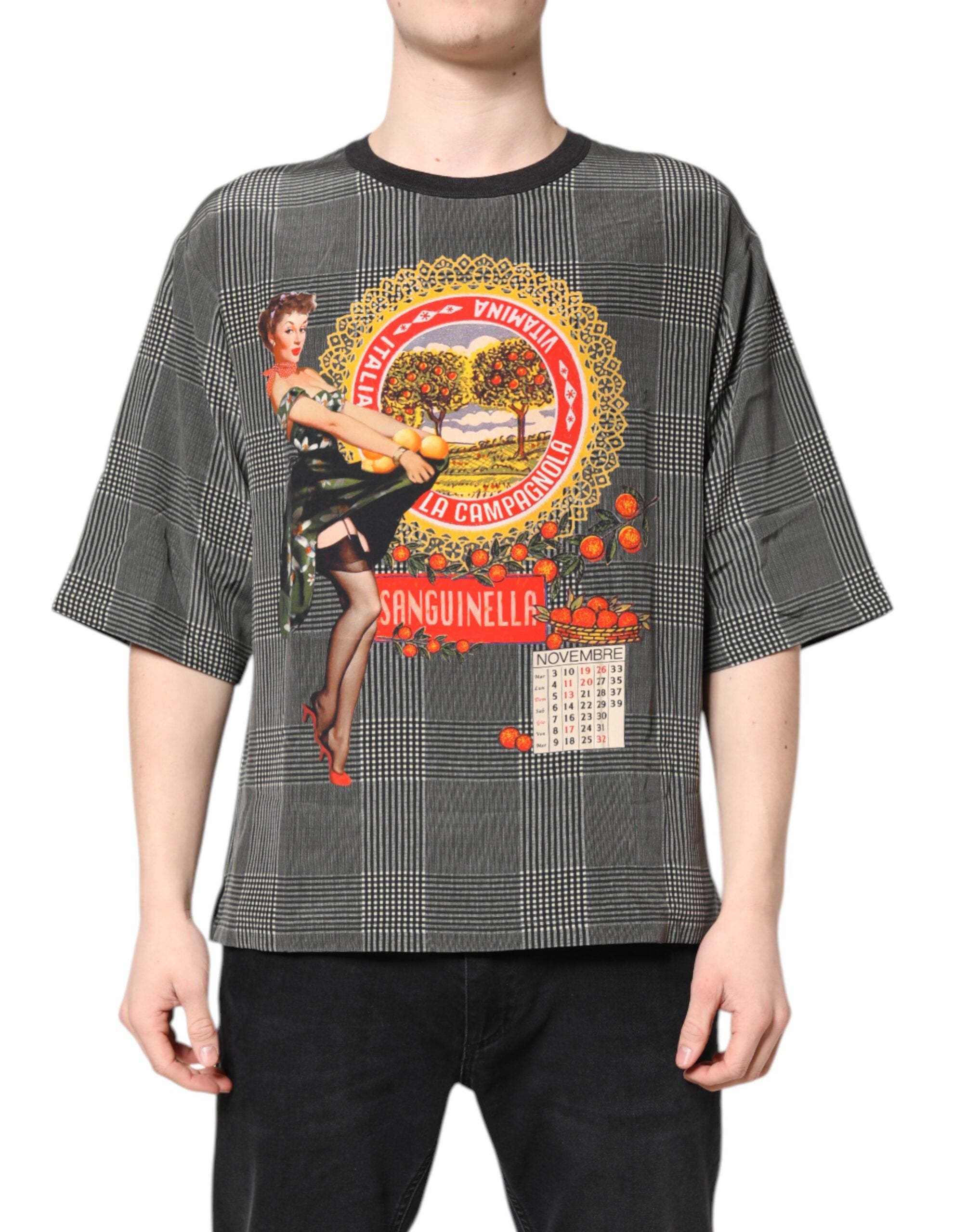 Dolce & Gabbana Schwarz-weißer Grafikdruck Kurzarm-T-Shirt-1