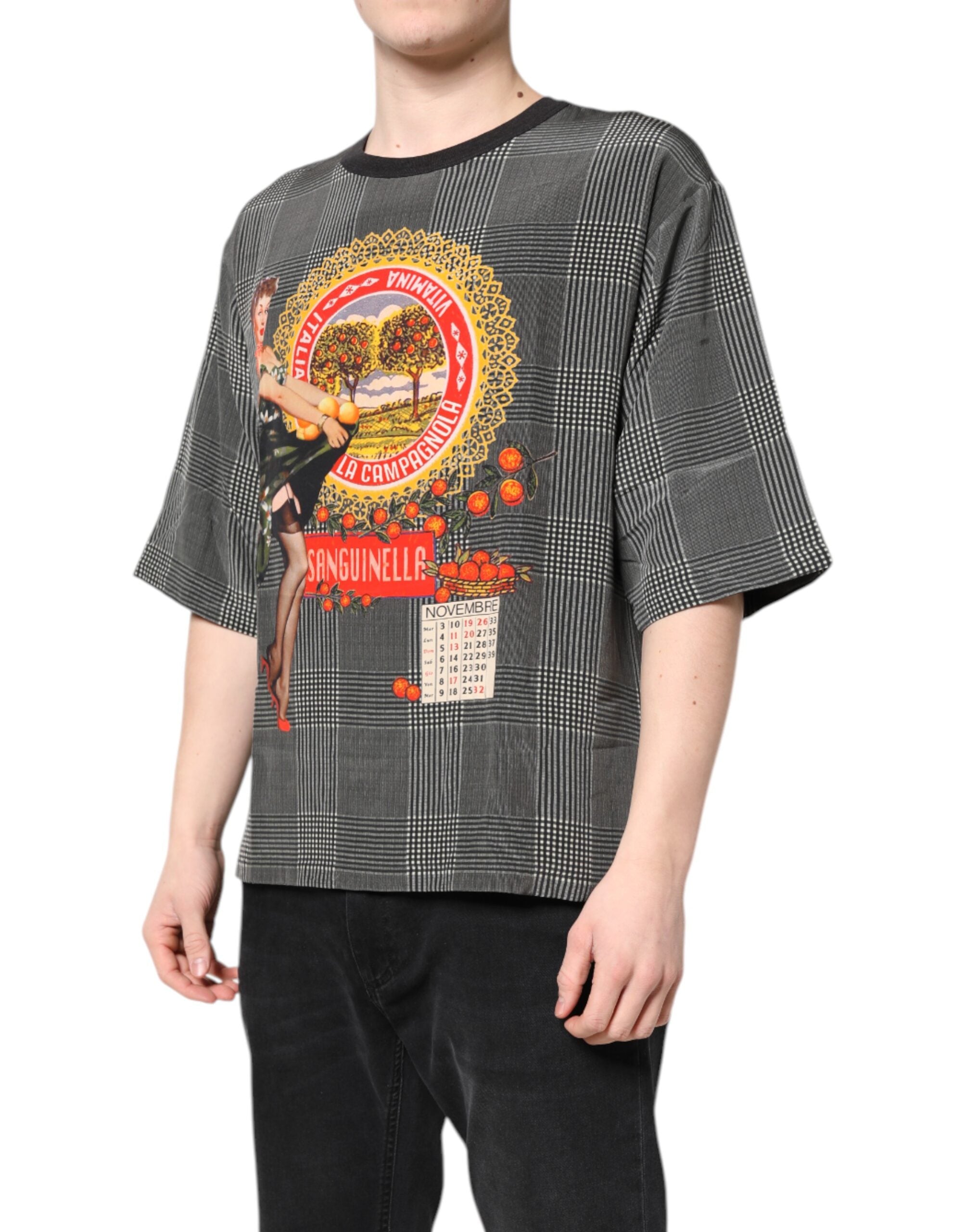 Dolce & Gabbana Schwarz-weißer Grafikdruck Kurzarm-T-Shirt-3