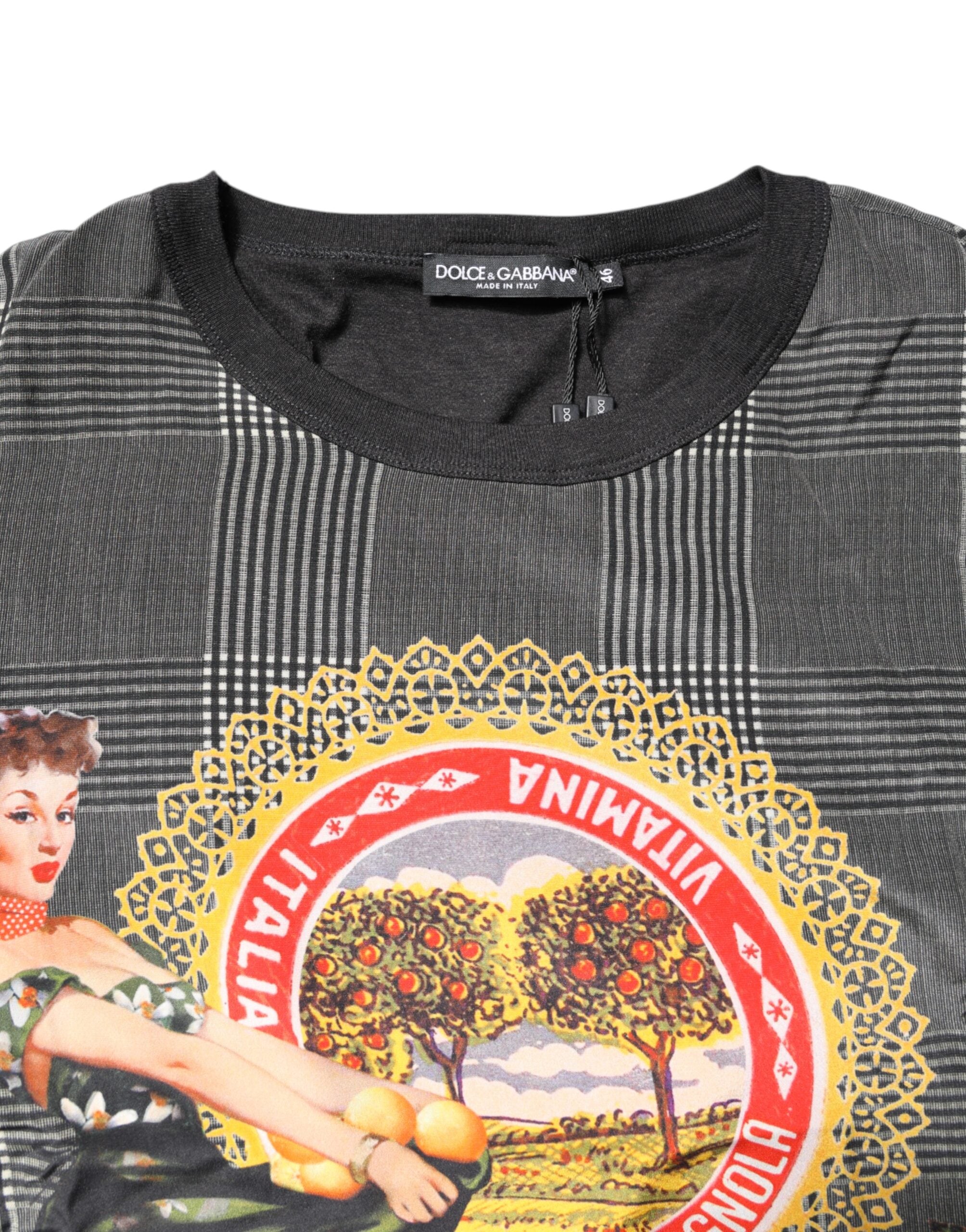Dolce & Gabbana Schwarz-weißer Grafikdruck Kurzarm-T-Shirt-5