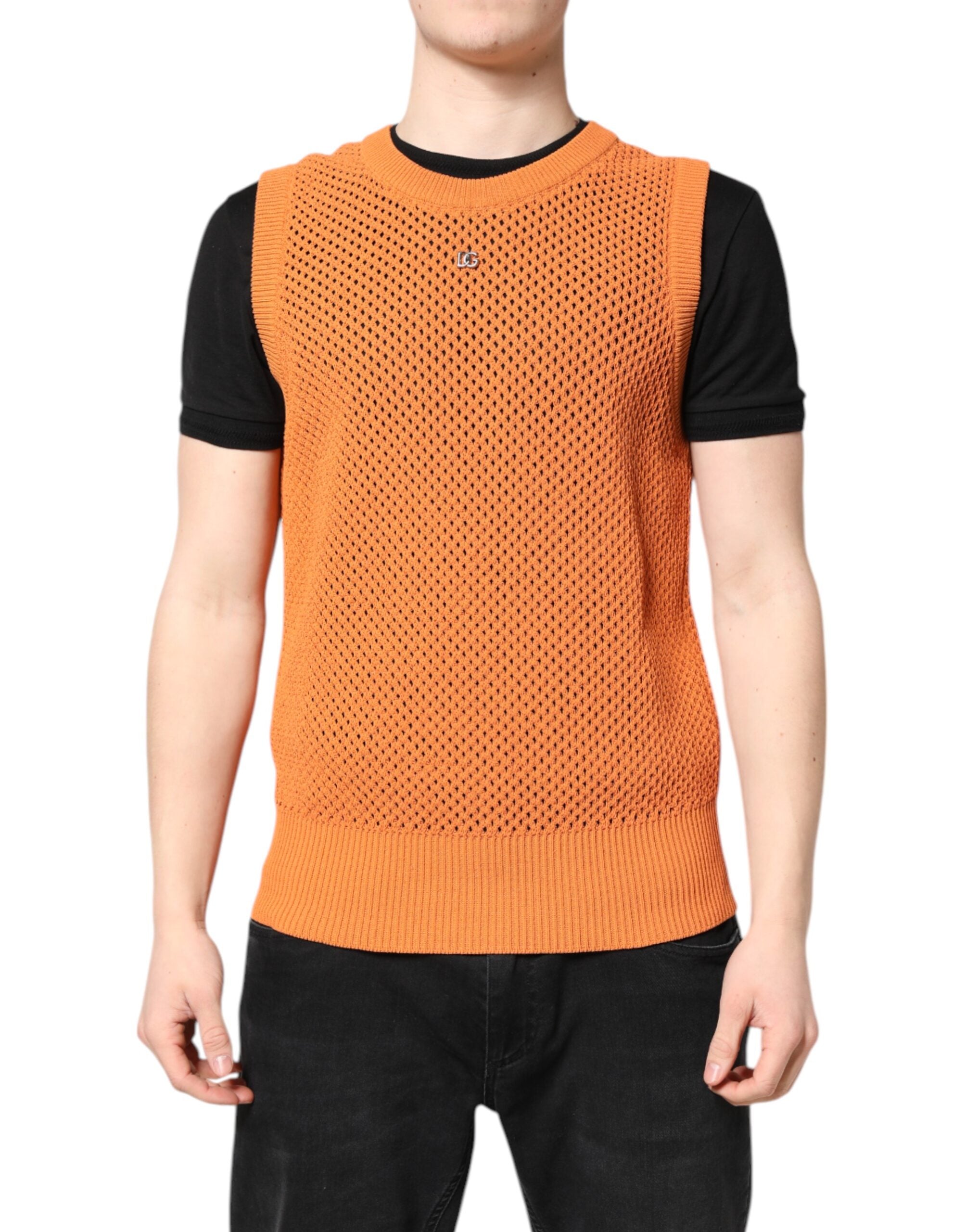 Dolce & Gabbana orange sleeveless cashmere T-shirt with round neck