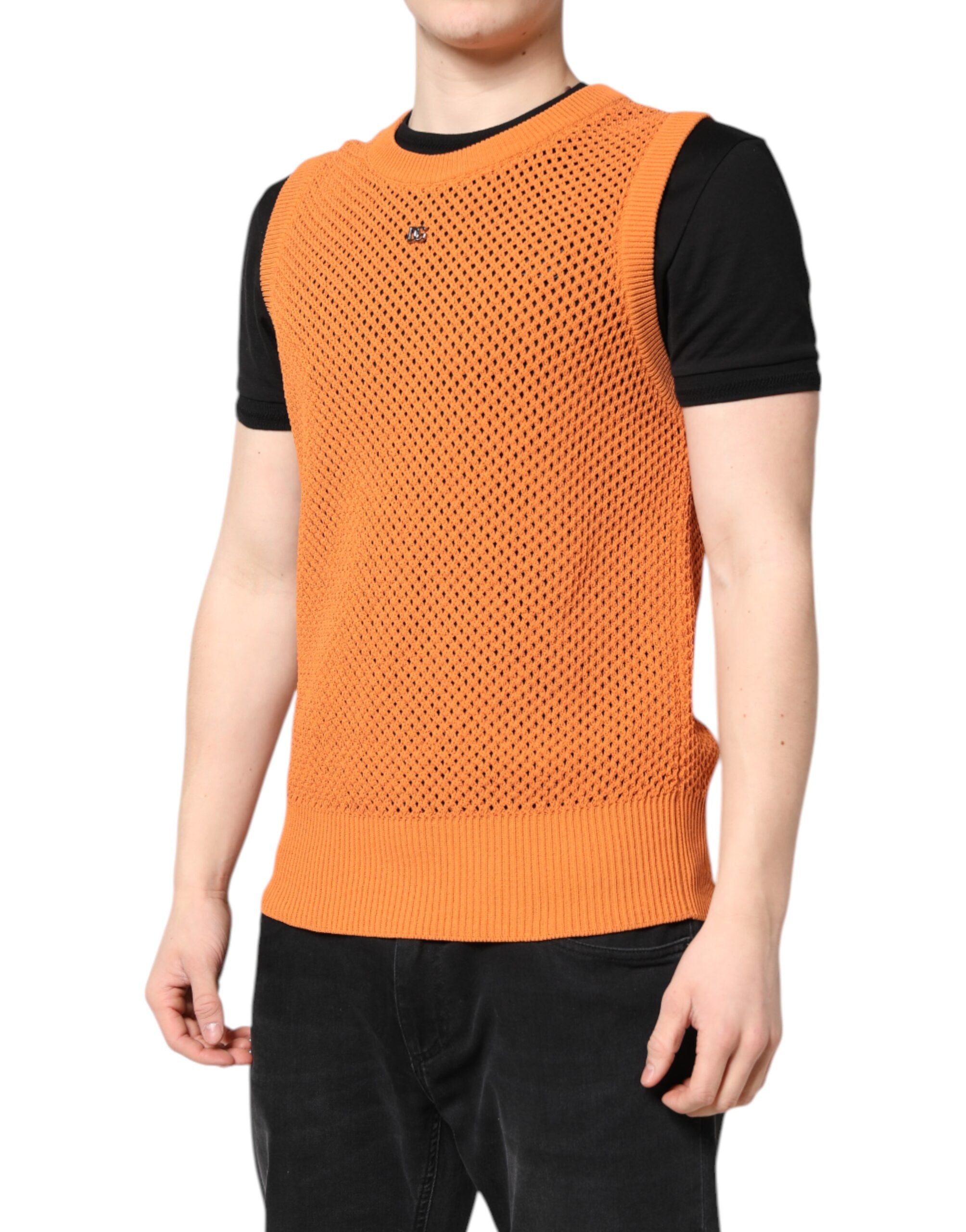 Dolce & Gabbana orange sleeveless cashmere T-shirt with round neck-3