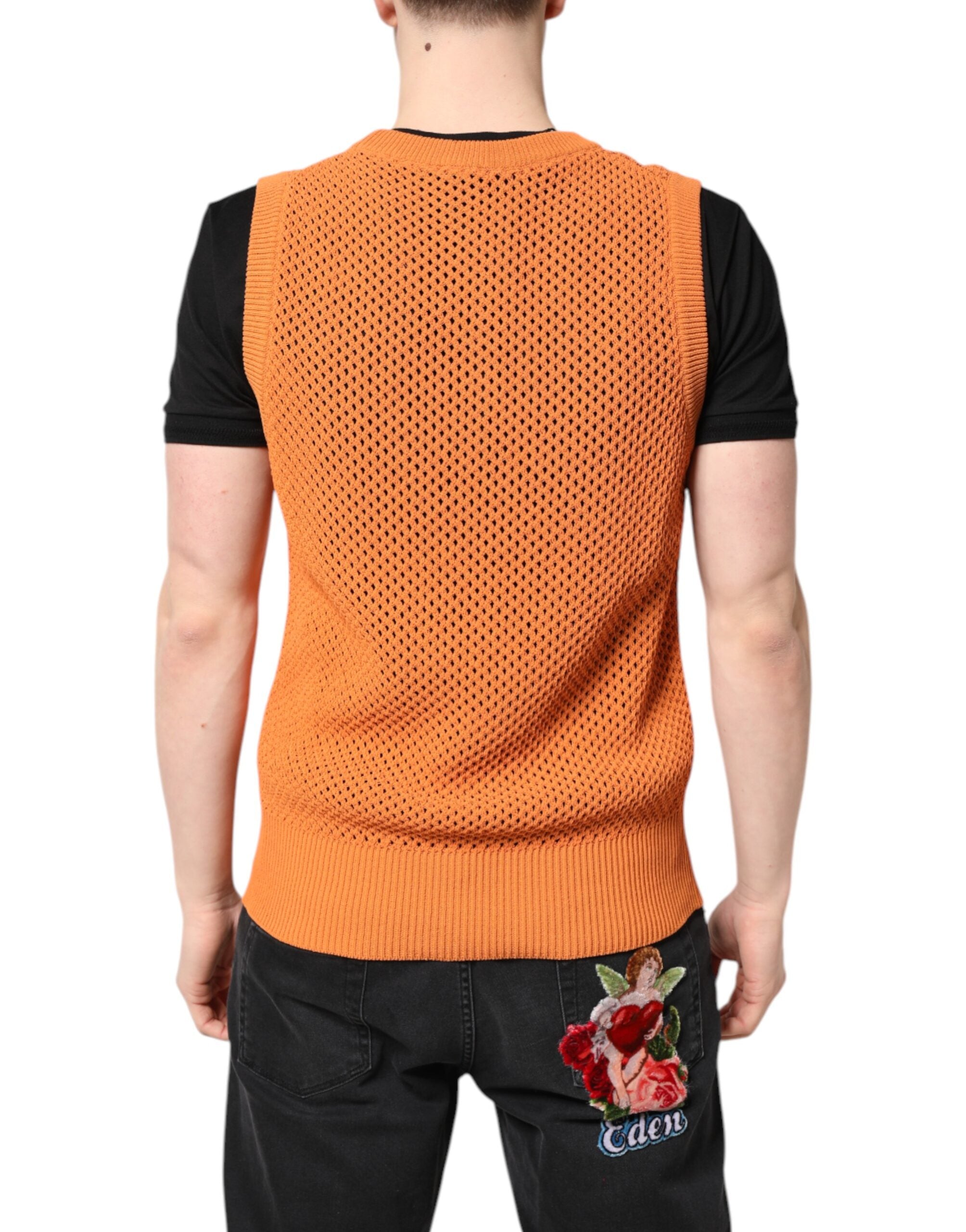Dolce & Gabbana orange sleeveless cashmere T-shirt with round neck-4