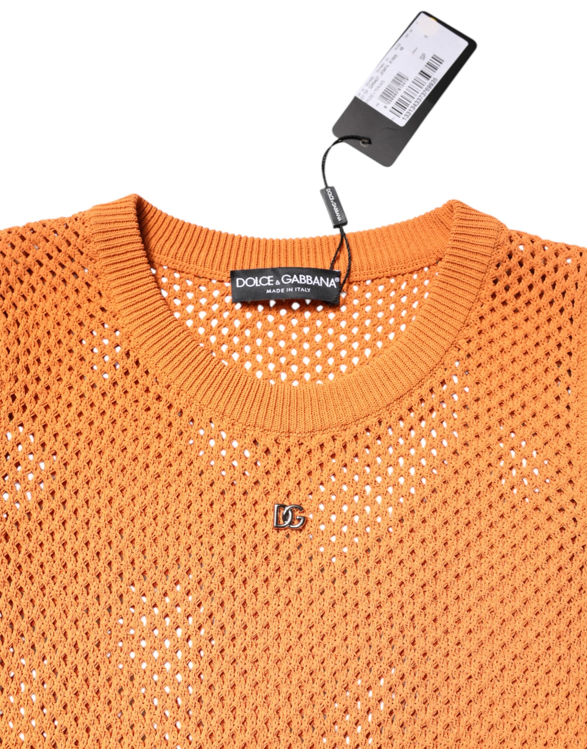 Dolce & Gabbana orange sleeveless cashmere T-shirt with round neck-5