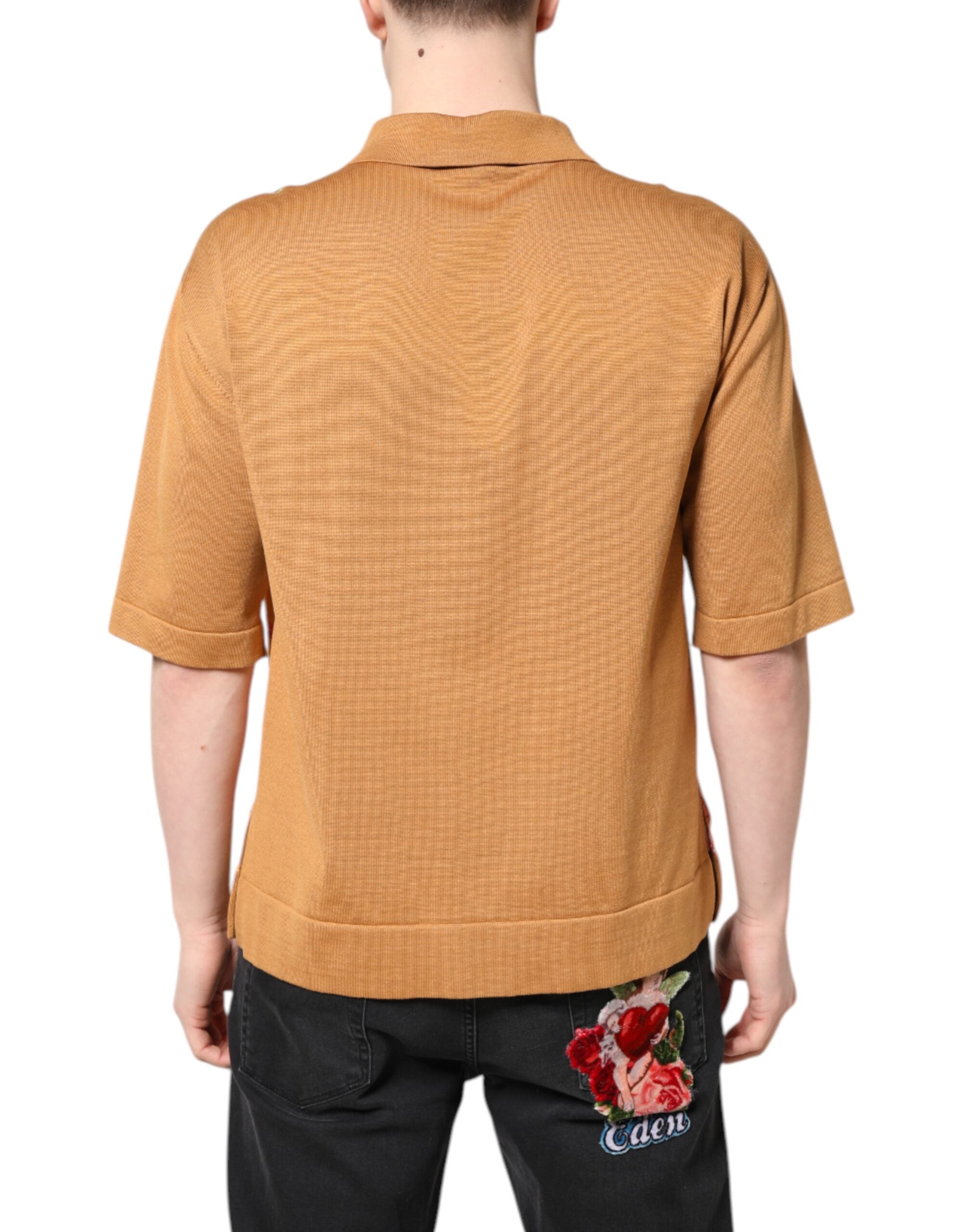 Dolce & Gabbana Braunes T-Shirt mit Blumenmuster und kurzen Ärmeln-4