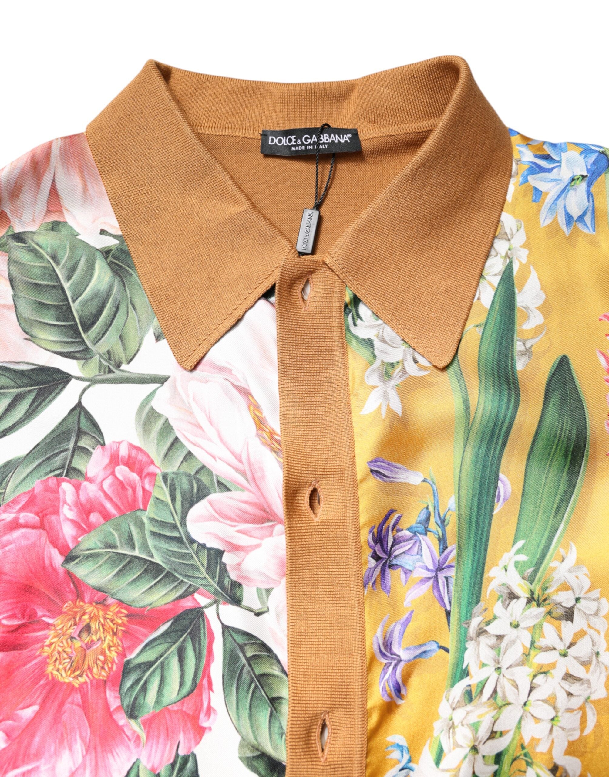 Dolce & Gabbana Braunes T-Shirt mit Blumenmuster und kurzen Ärmeln-5