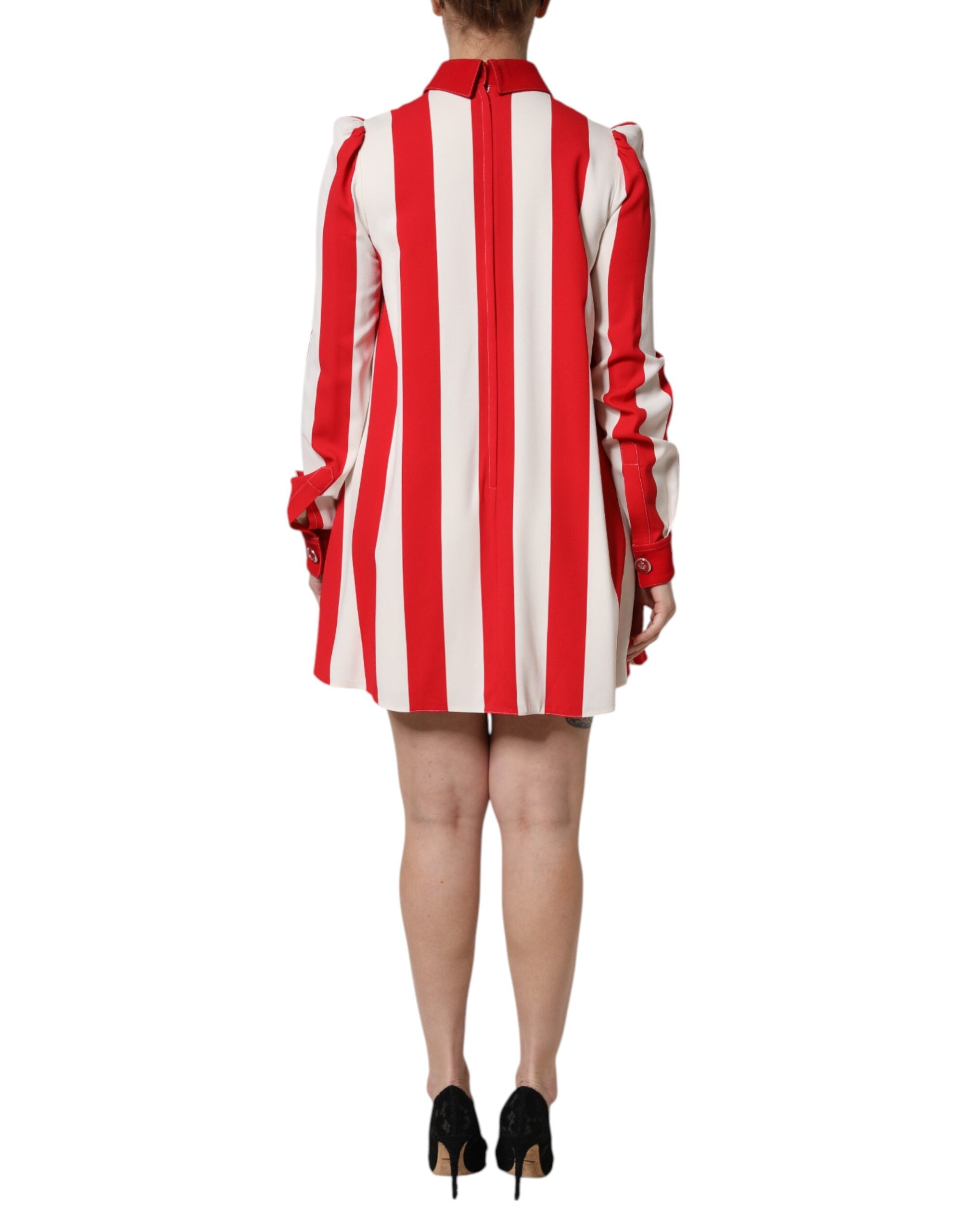 Dolce & Gabbana white and red striped long-sleeved mini dress-4