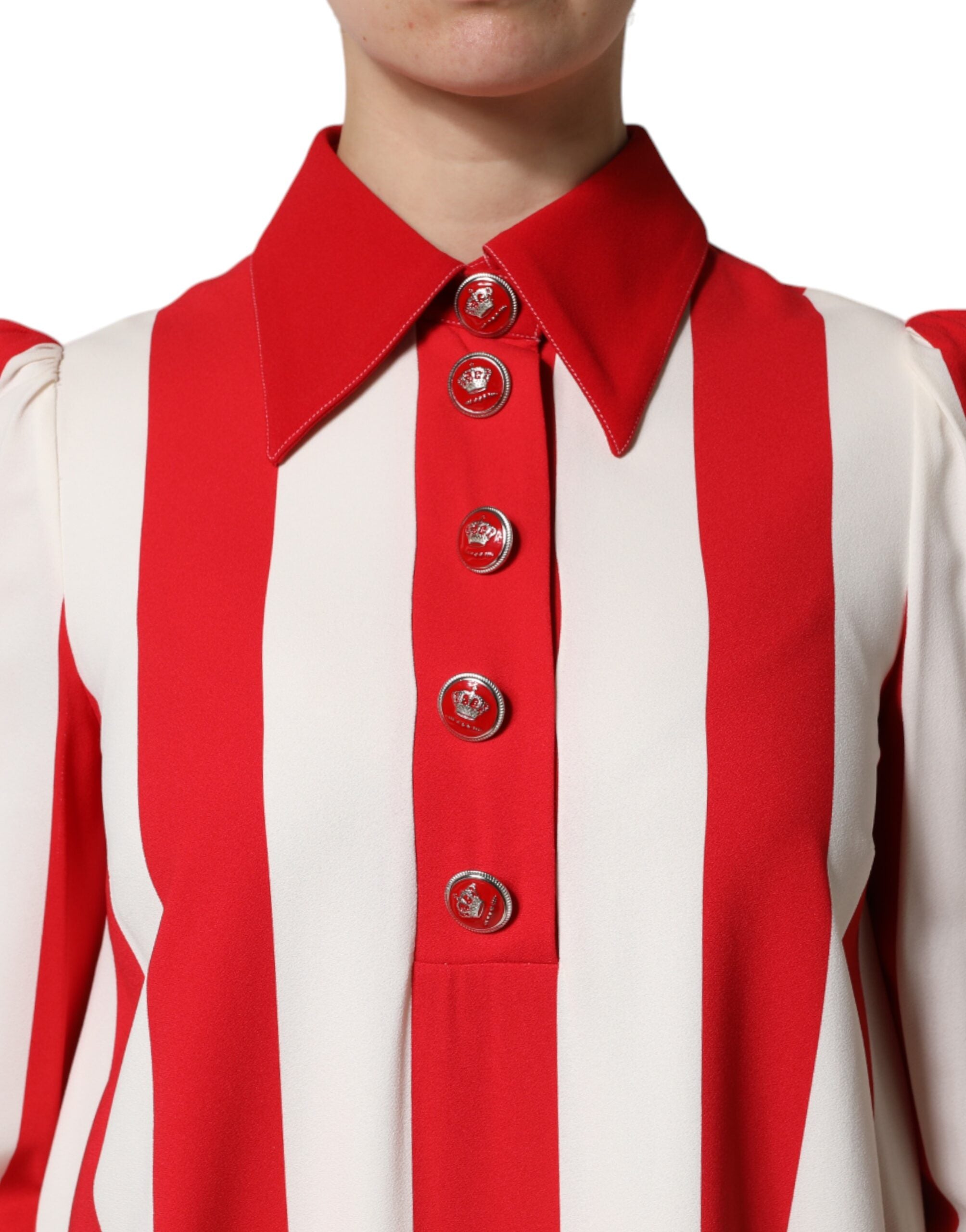 Dolce & Gabbana white and red striped long-sleeved mini dress-5