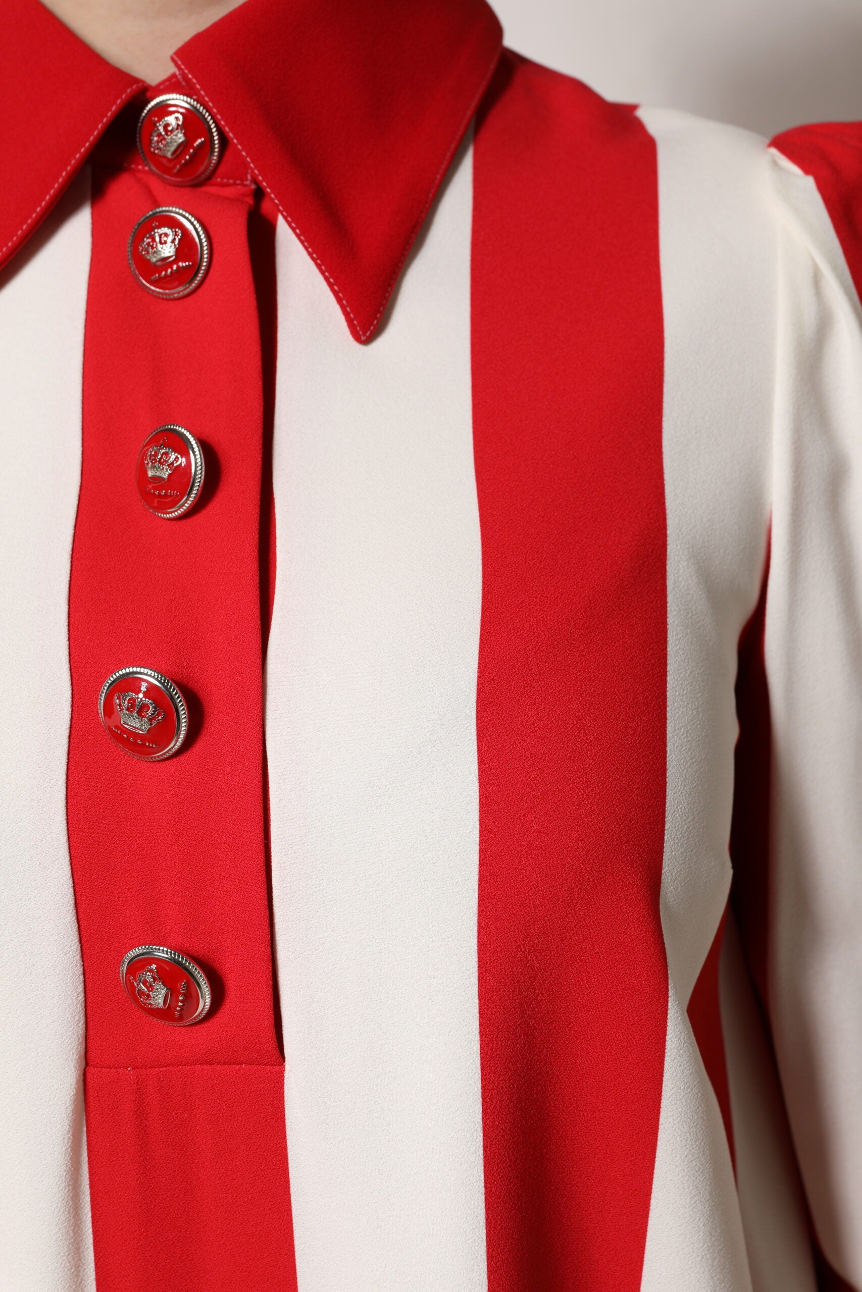 Dolce & Gabbana white and red striped long-sleeved mini dress-6