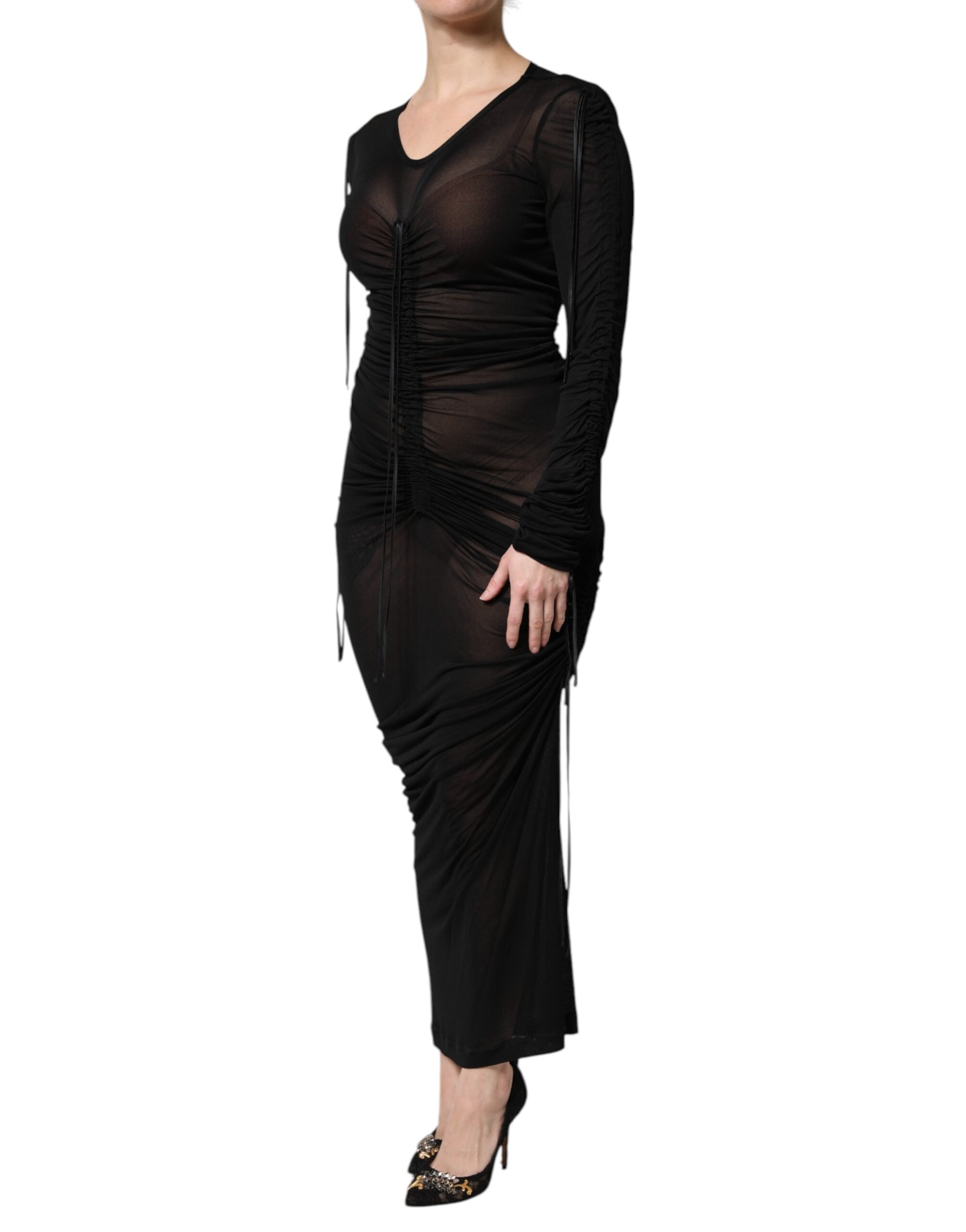 Dolce & Gabbana Black Bodycon Dress with Mesh Trim-3