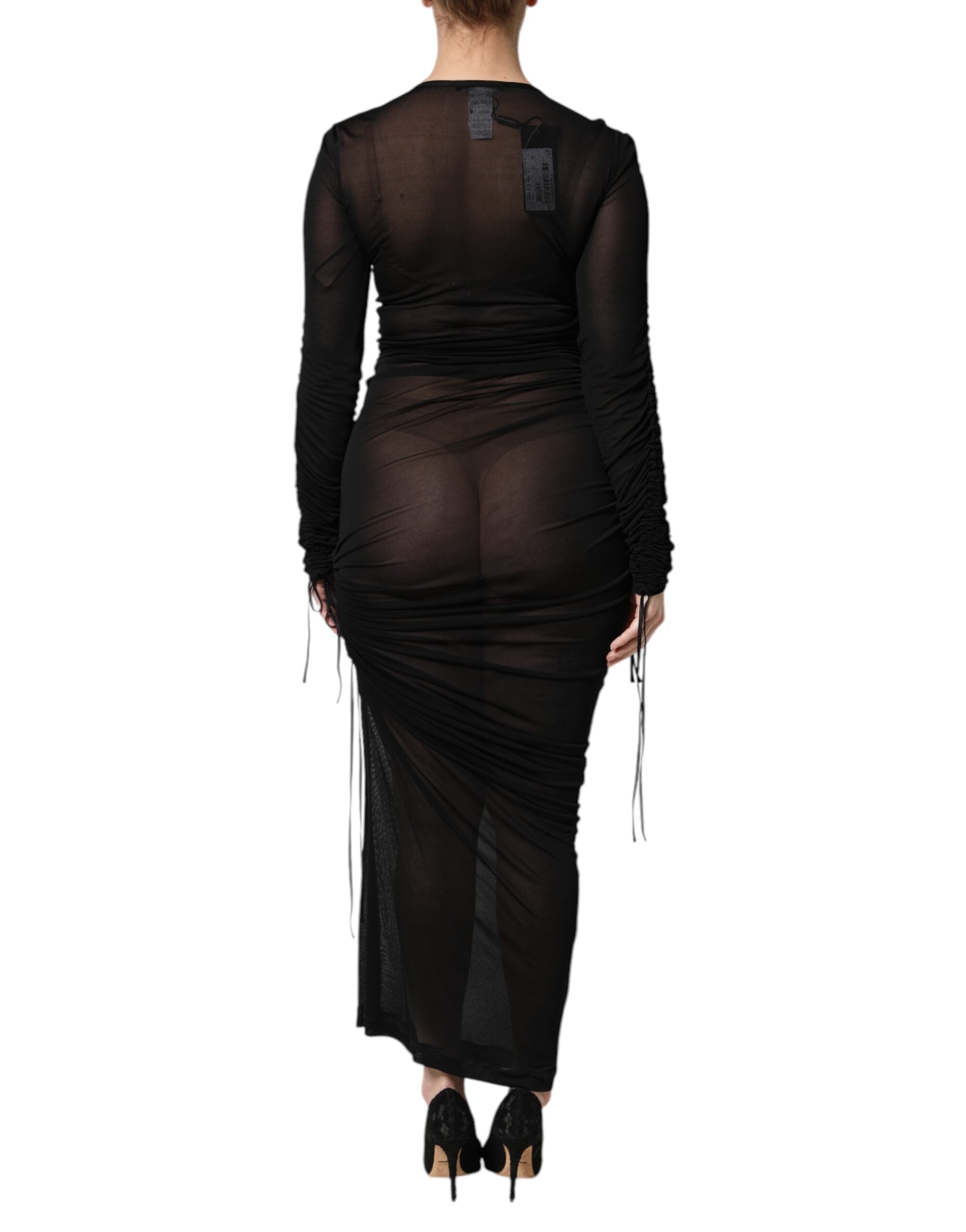 Dolce & Gabbana Black Bodycon Dress with Mesh Trim-4