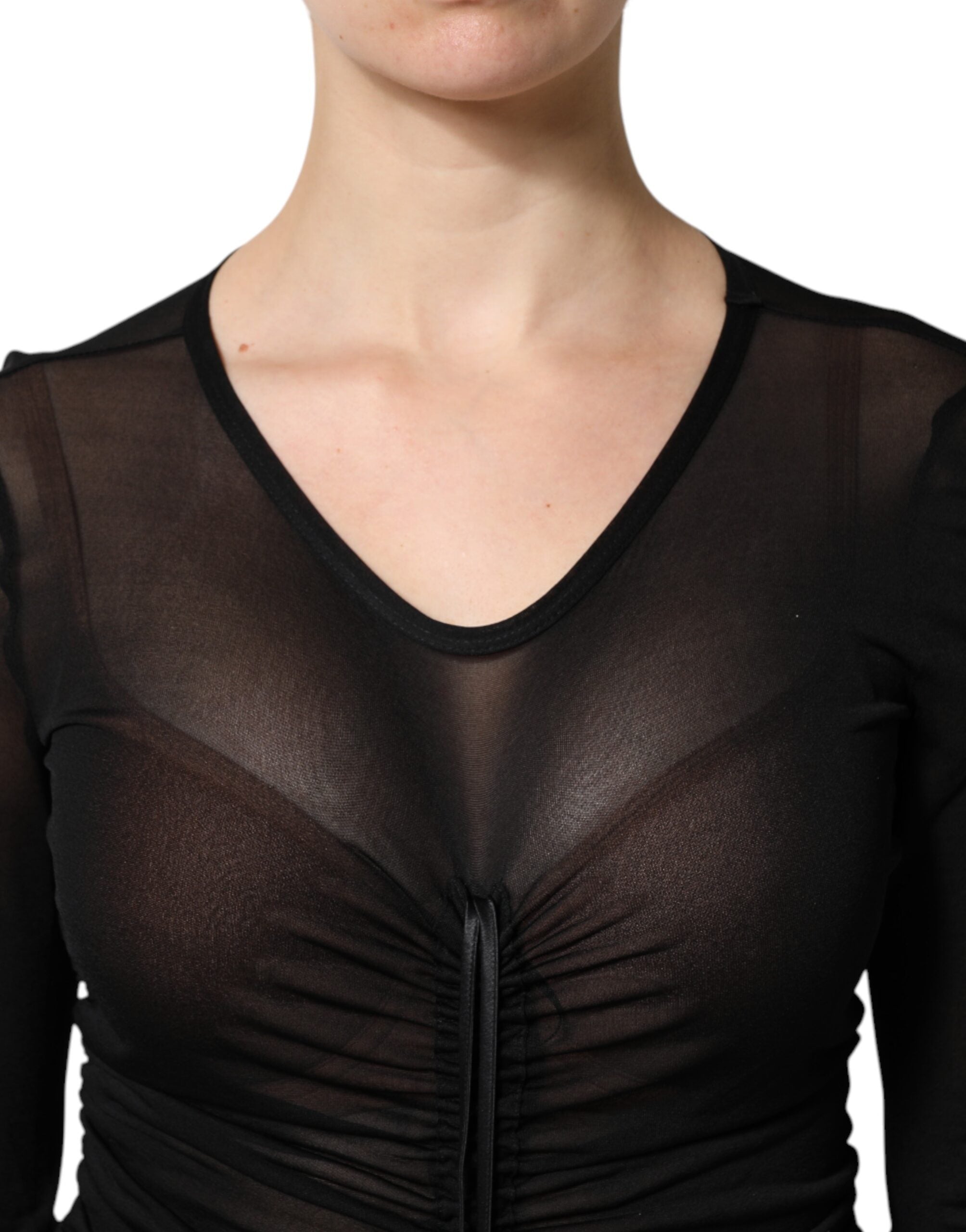 Dolce & Gabbana Black Bodycon Dress with Mesh Trim-5