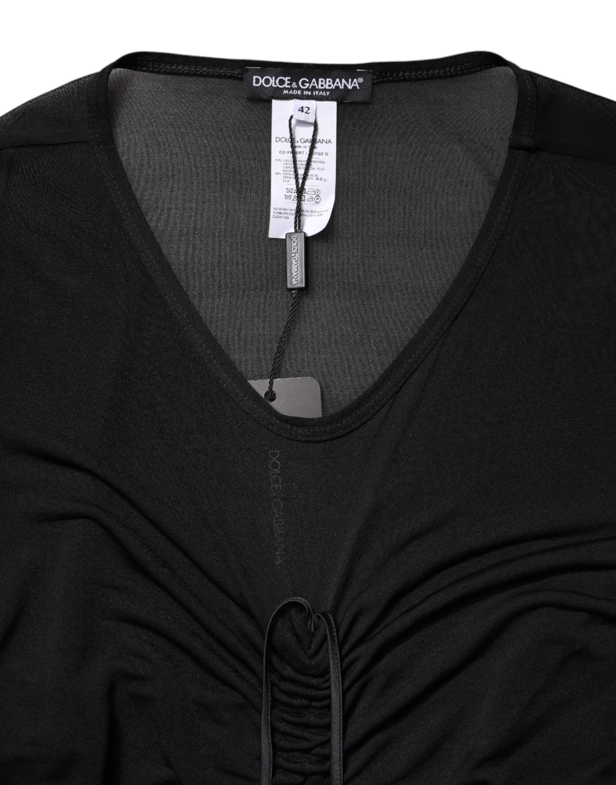 Dolce & Gabbana Black Bodycon Dress with Mesh Trim-7