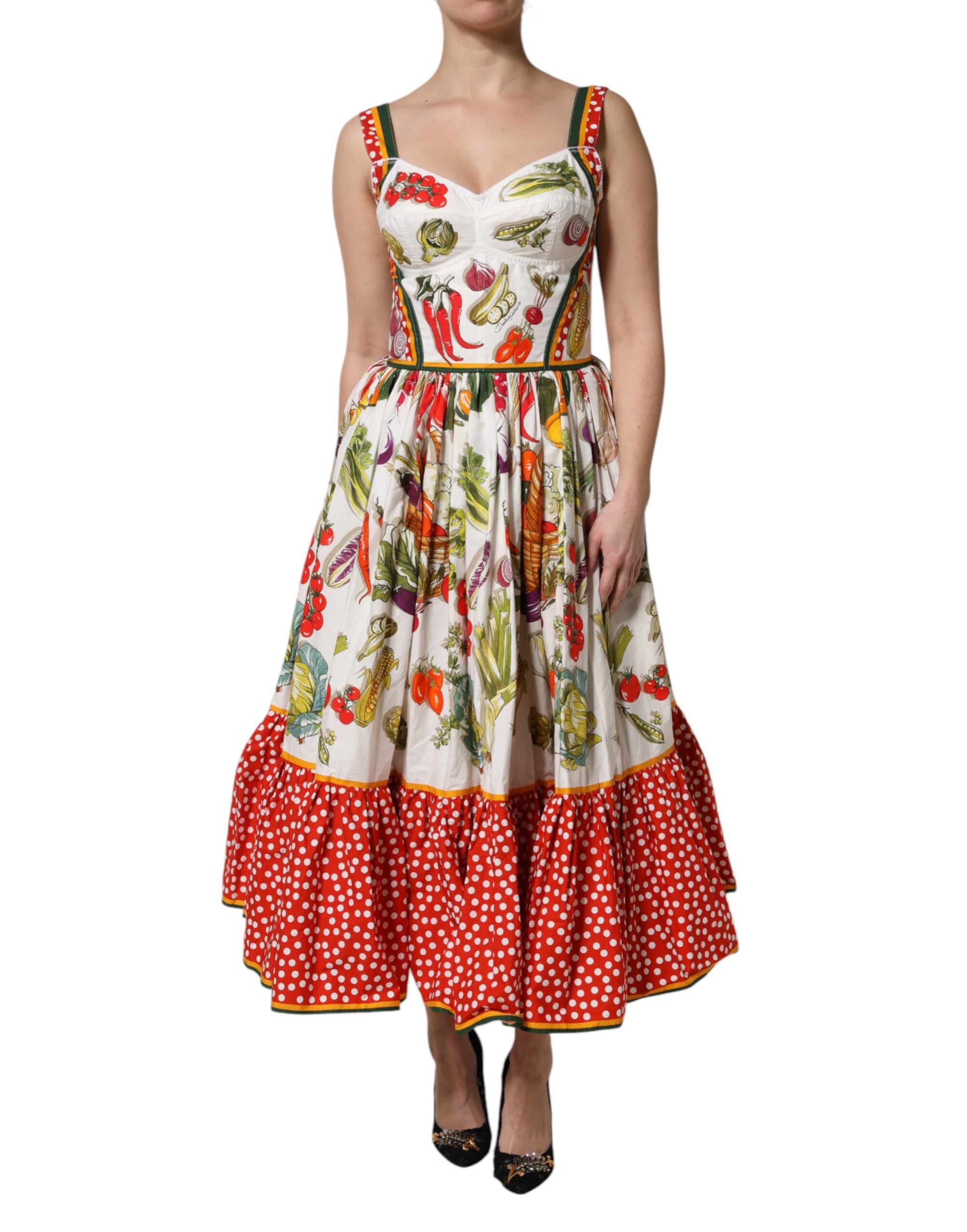 Dolce & Gabbana White Vegetable Sleeveless A-Line Dress-2
