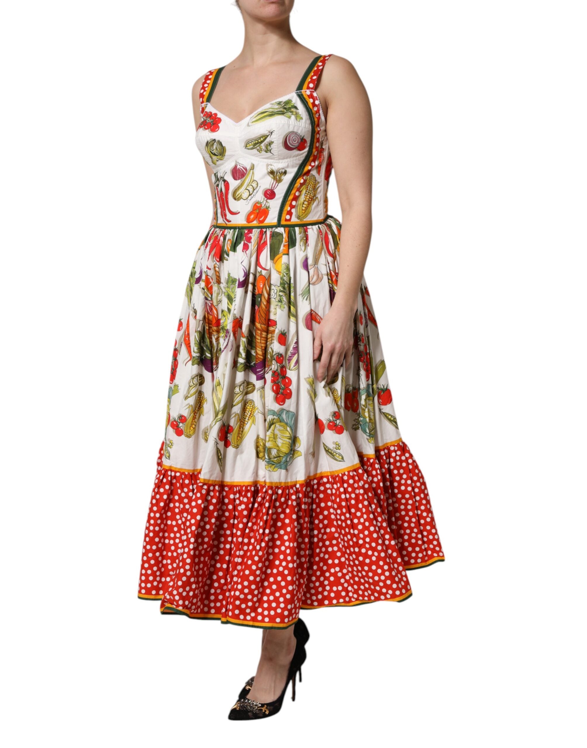 Dolce & Gabbana White Vegetable Sleeveless A-Line Dress-3