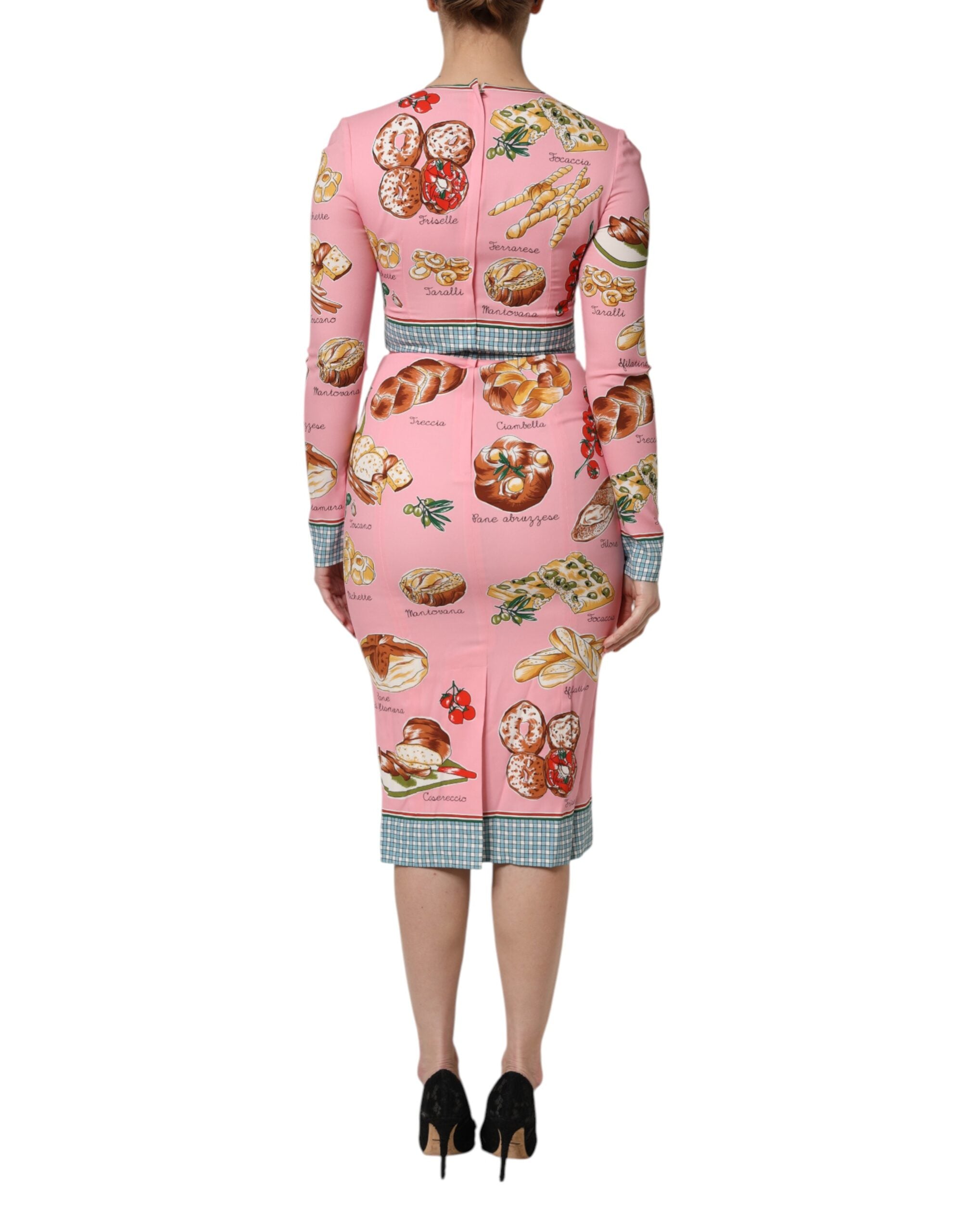 Dolce & Gabbana Pink Pastry Print Bodycon Sheath Midi Dress-4