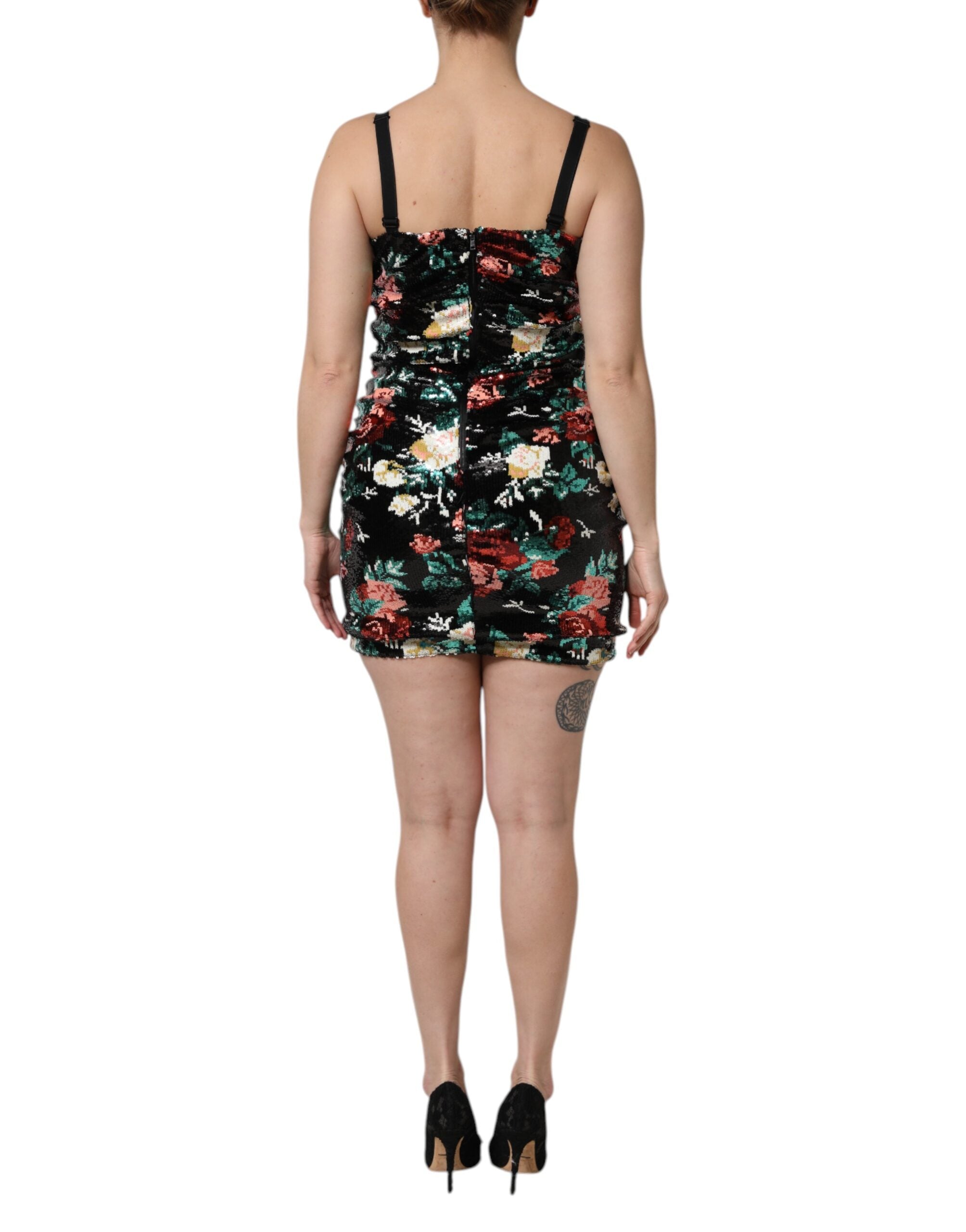 Dolce & Gabbana Black floral sleeveless sheath dress with sequins-4